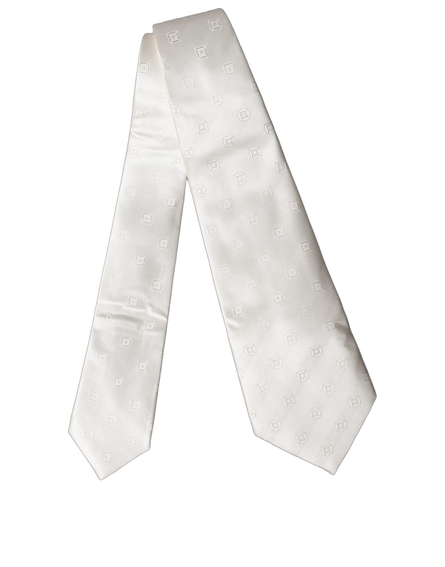 Dolce & Gabbana Off White Geometric Silk Adjustable Women Necktie Tie Curated Luxury Accessories by Orvyn