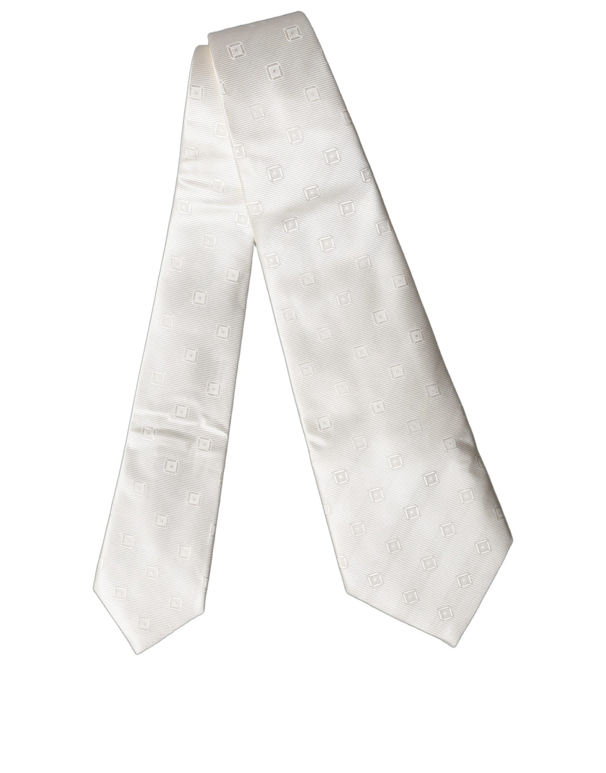 Dolce & Gabbana Off White Geometric Silk Adjustable Women Necktie Tie Curated Luxury Accessories by Orvyn