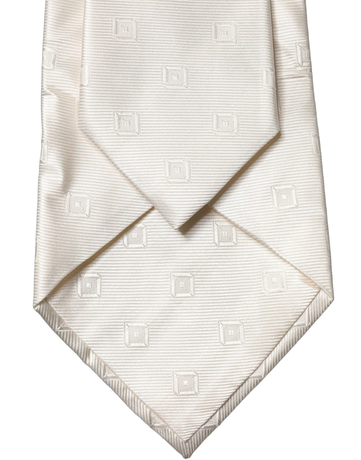 Dolce & Gabbana Off White Geometric Silk Adjustable Women Necktie Tie Curated Luxury Accessories by Orvyn