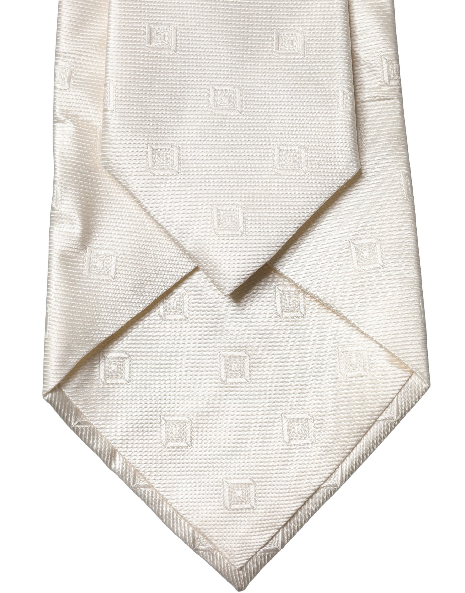 Dolce & Gabbana Off White Geometric Silk Adjustable Women Necktie Tie Curated Luxury Accessories by Orvyn