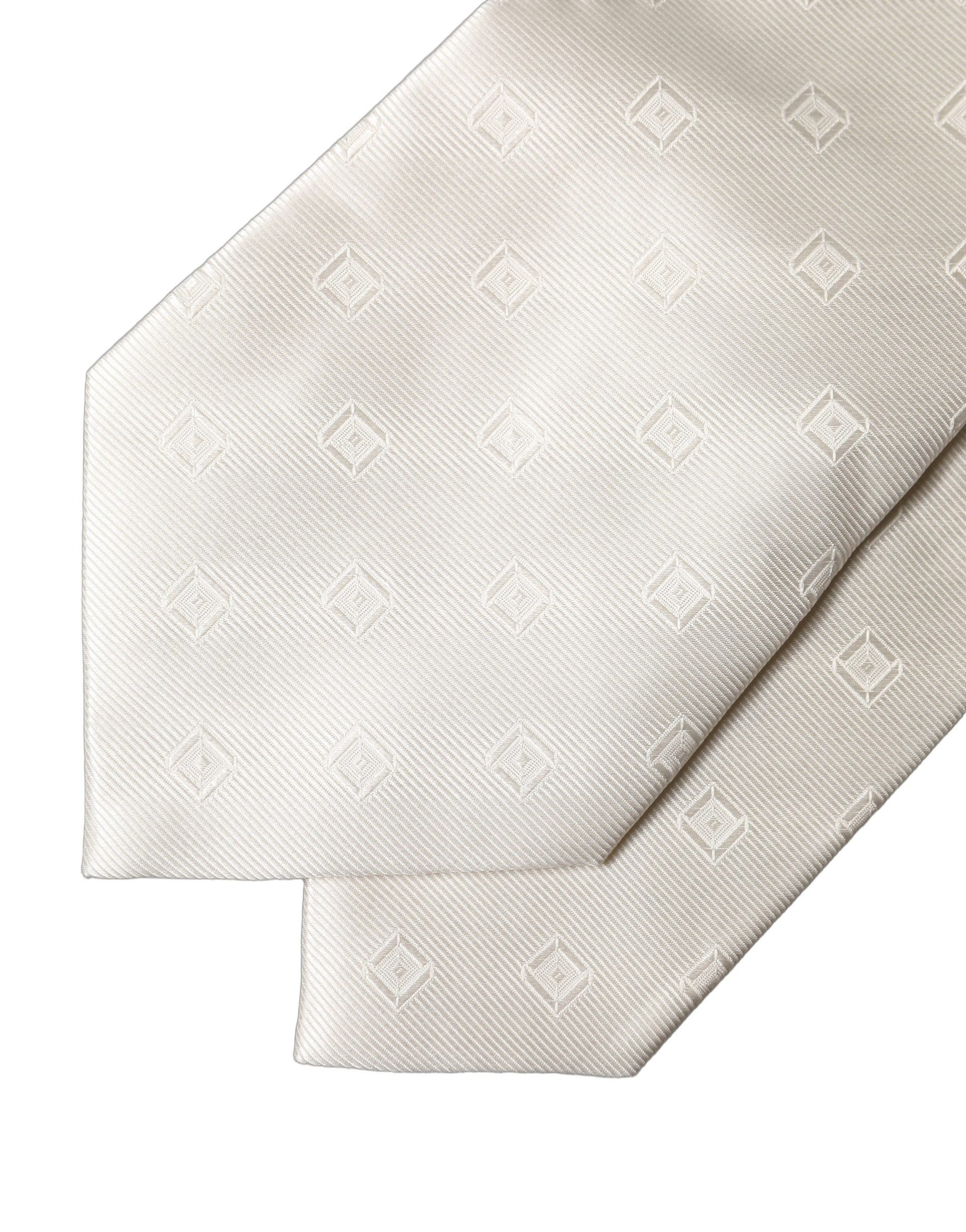 Dolce & Gabbana Off White Geometric Silk Adjustable Women Necktie Tie Curated Luxury Accessories by Orvyn