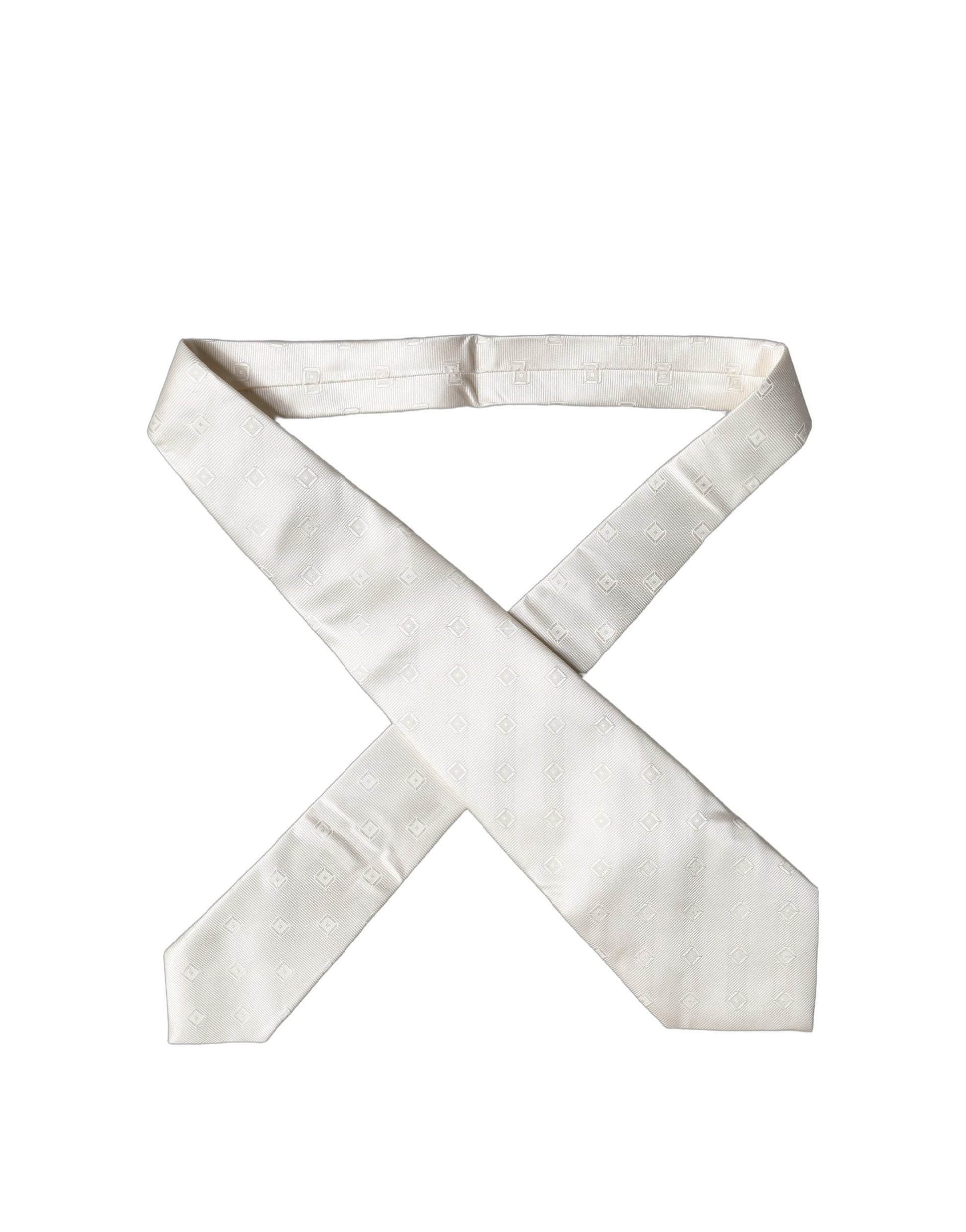 Dolce & Gabbana Off White Geometric Silk Adjustable Women Necktie Tie Curated Luxury Accessories by Orvyn