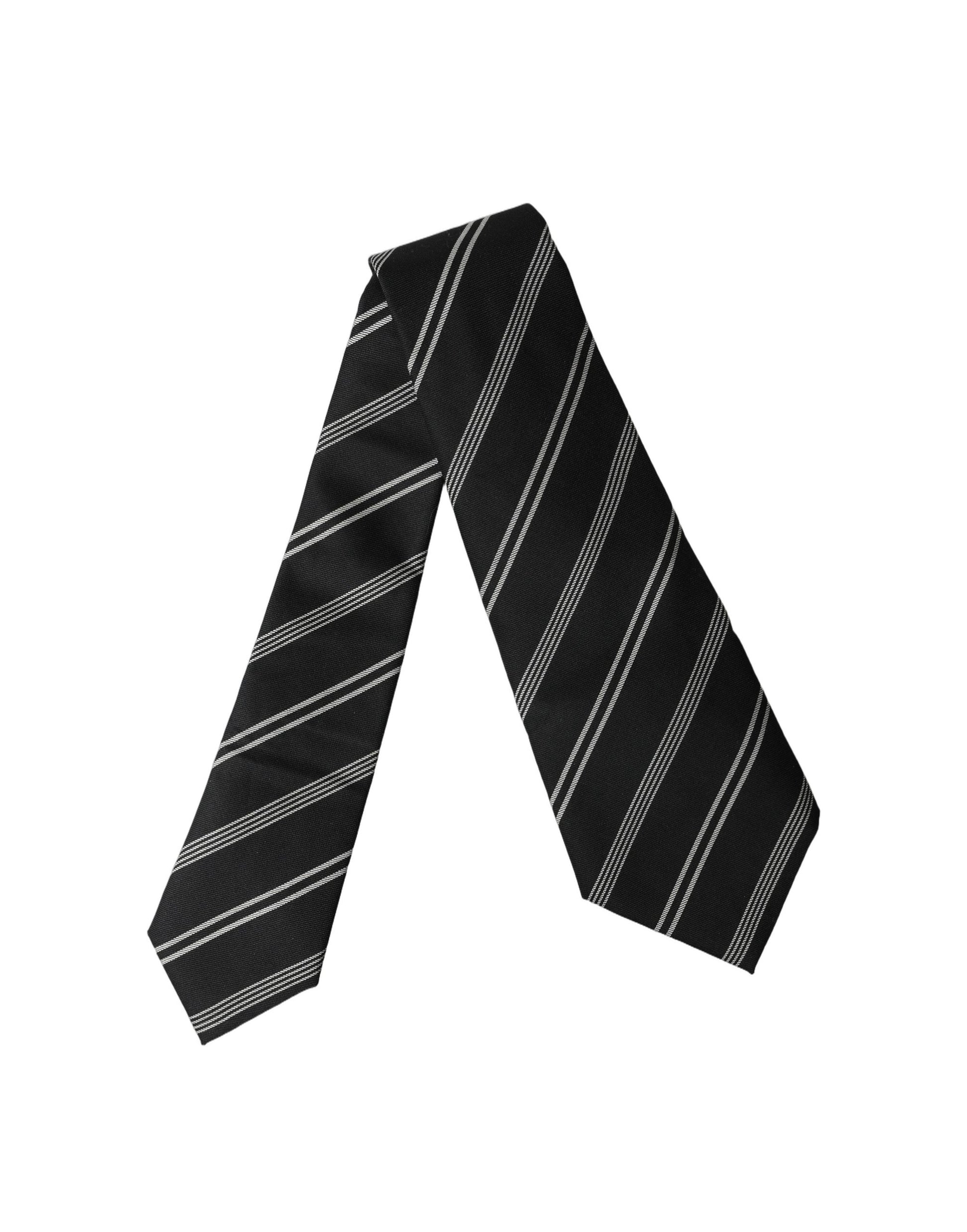 Dolce & Gabbana Black White Stripes Silk Adjustable Women Necktie Tie Curated Luxury Accessories by Orvyn