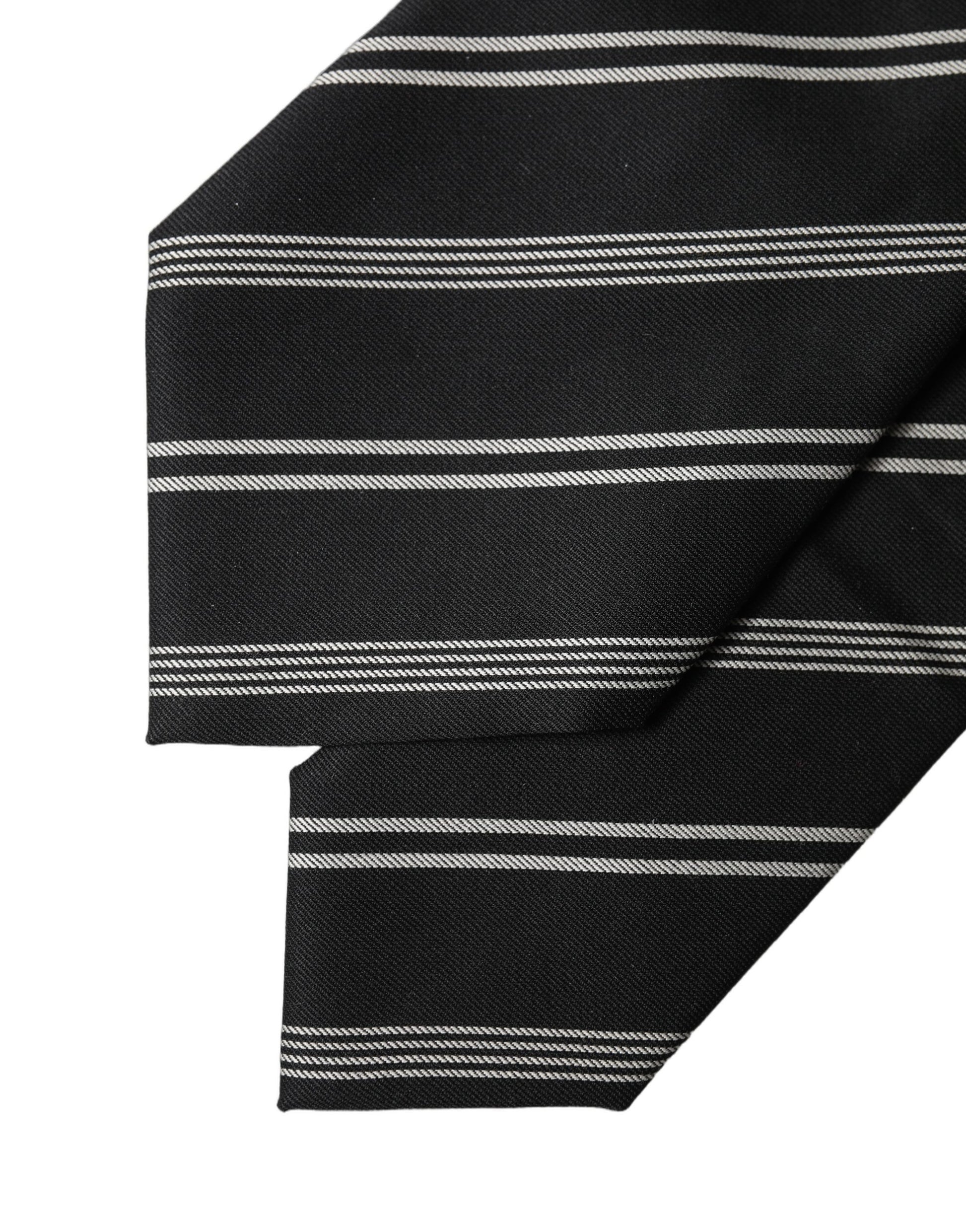 Dolce & Gabbana Black White Stripes Silk Adjustable Women Necktie Tie Curated Luxury Accessories by Orvyn