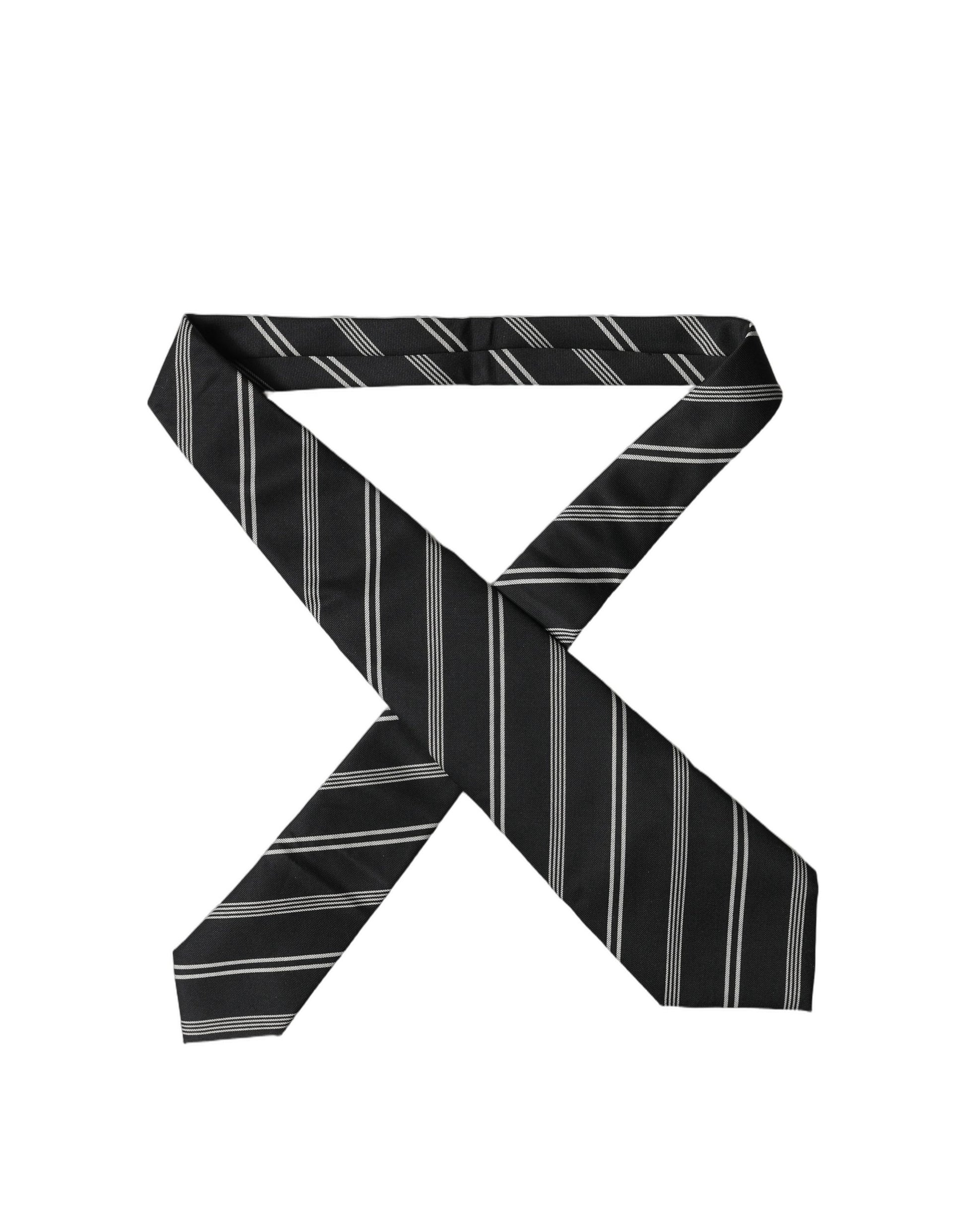 Dolce & Gabbana Black White Stripes Silk Adjustable Women Necktie Tie Curated Luxury Accessories by Orvyn