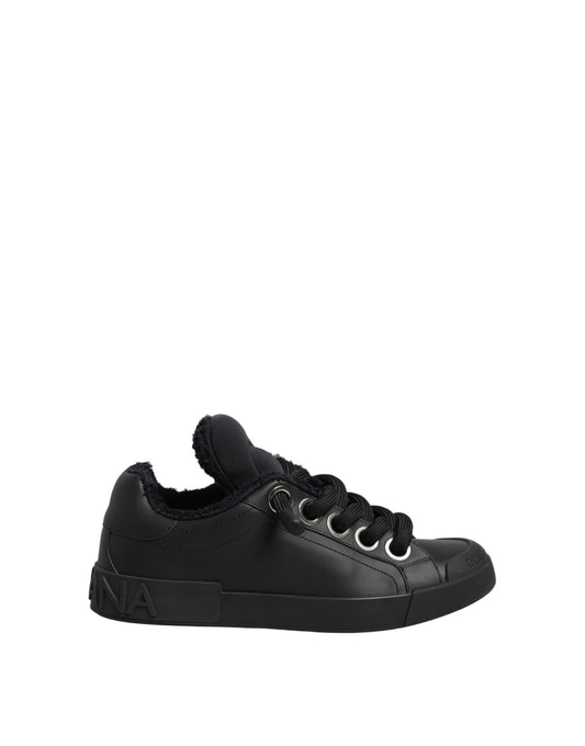 Dolce & Gabbana Black Leather Low Top Portofino Sneakers Shoes Curated Luxury Accessories by Orvyn