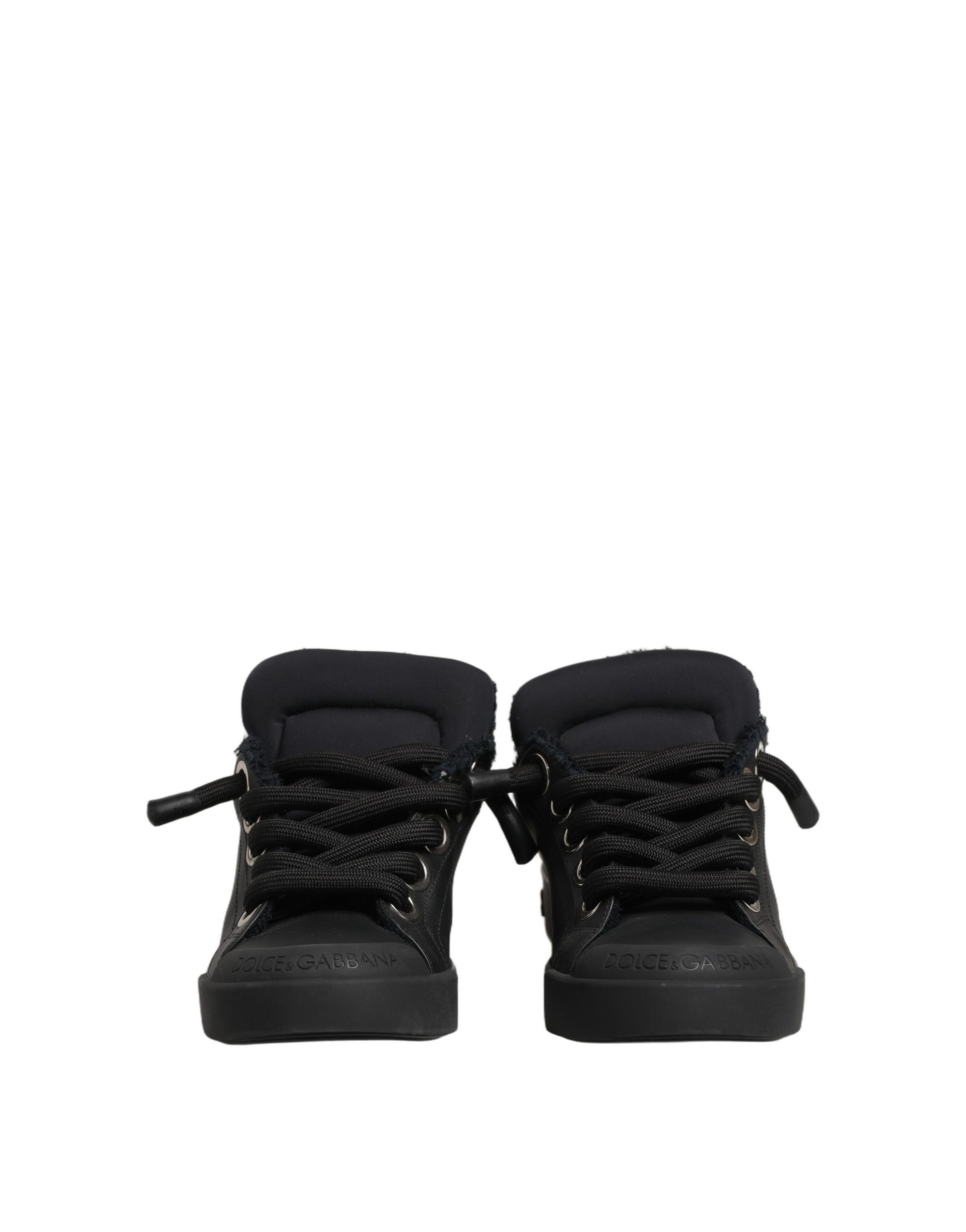 Dolce & Gabbana Black Leather Low Top Portofino Sneakers Shoes Curated Luxury Accessories by Orvyn