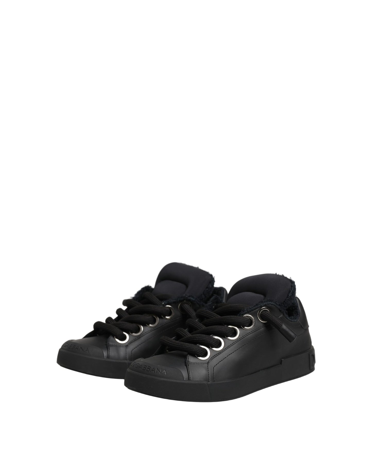 Dolce & Gabbana Black Leather Low Top Portofino Sneakers Shoes Curated Luxury Accessories by Orvyn