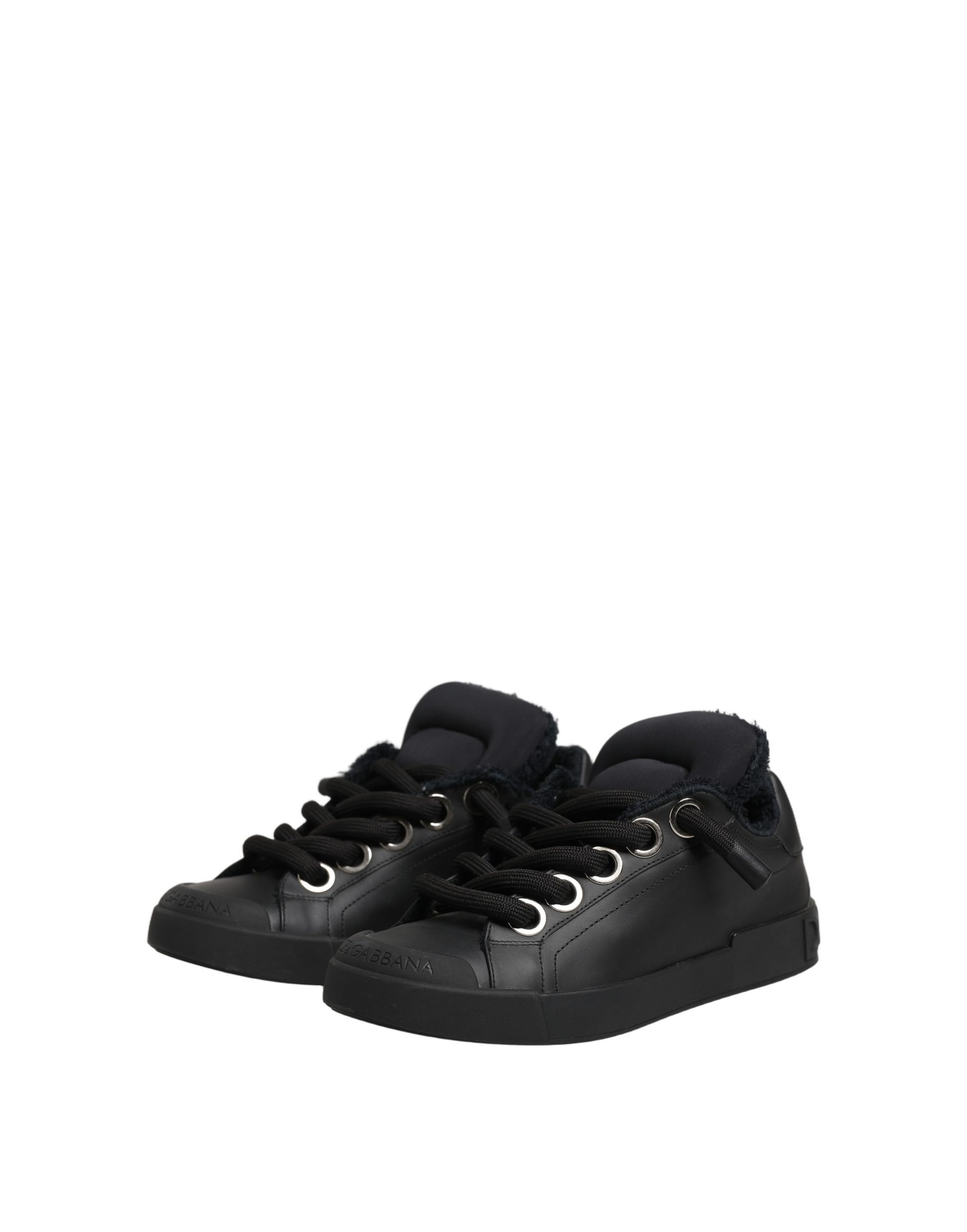 Dolce & Gabbana Black Leather Low Top Portofino Sneakers Shoes Curated Luxury Accessories by Orvyn