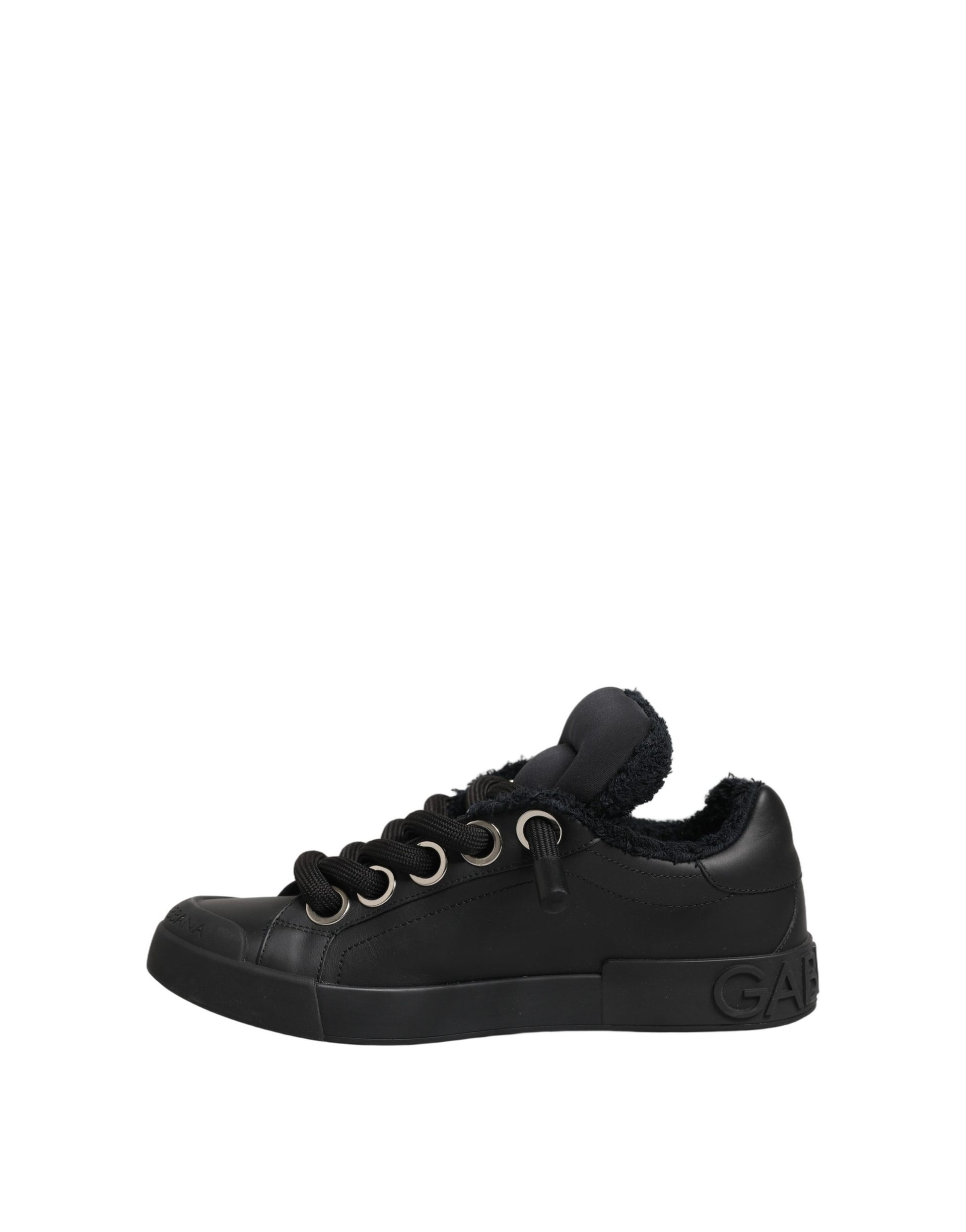 Dolce & Gabbana Black Leather Low Top Portofino Sneakers Shoes Curated Luxury Accessories by Orvyn