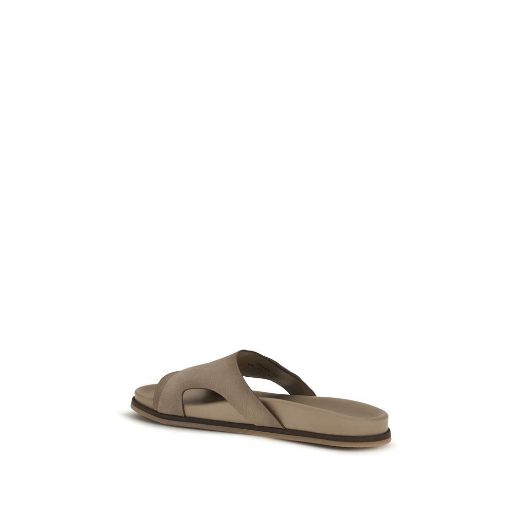 Santoni Beige Calf Leather Bos Taurus Flat Sandals Curated Luxury Accessories by Orvyn