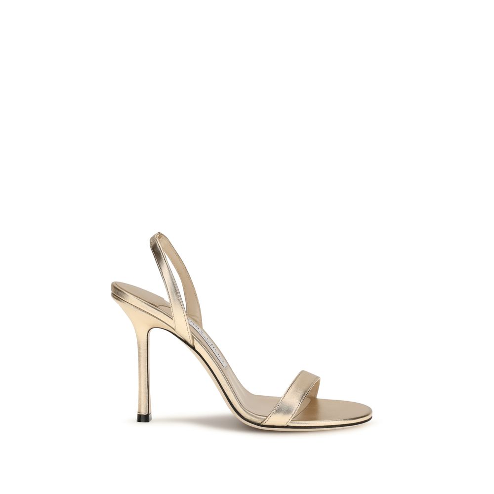 Jimmy Choo Gold Calf Leather Bos Taurus Stiletto Heel Sandals Curated Luxury Accessories by Orvyn