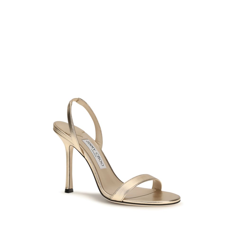 Jimmy Choo Gold Calf Leather Bos Taurus Stiletto Heel Sandals Curated Luxury Accessories by Orvyn