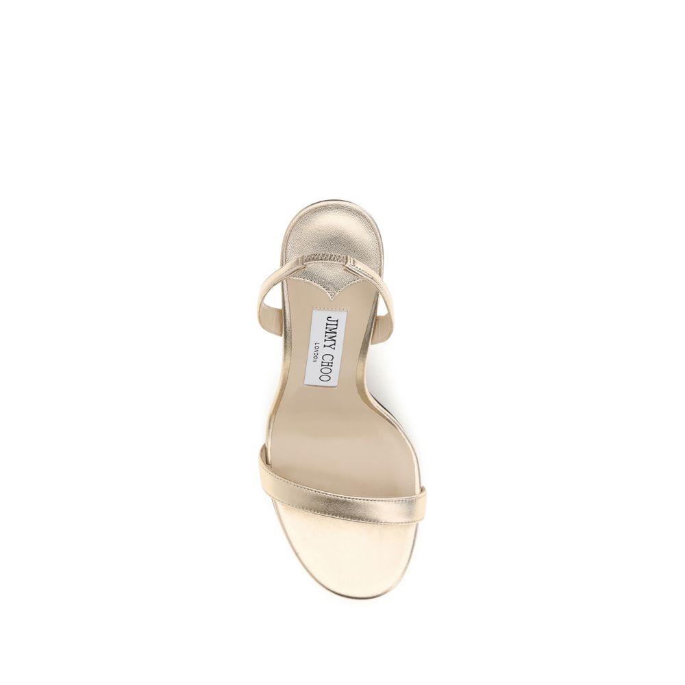 Jimmy Choo Gold Calf Leather Bos Taurus Stiletto Heel Sandals Curated Luxury Accessories by Orvyn