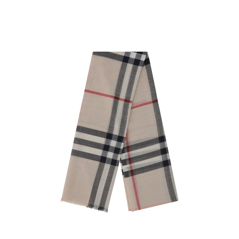 Burberry Beige Silk And Wool Blend Scarf Foulard