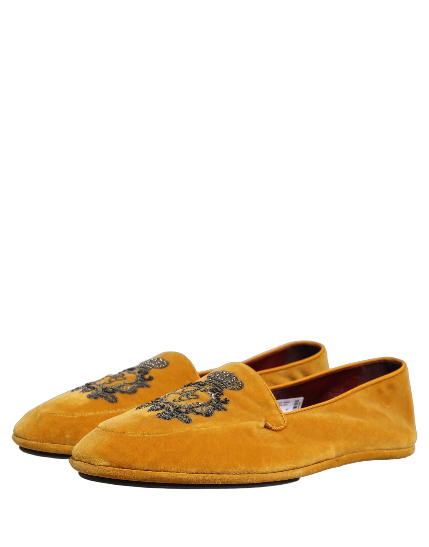 Dolce & Gabbana Yellow Velvet Crown Embroidery Loafers Shoes Curated Luxury Accessories by Orvyn