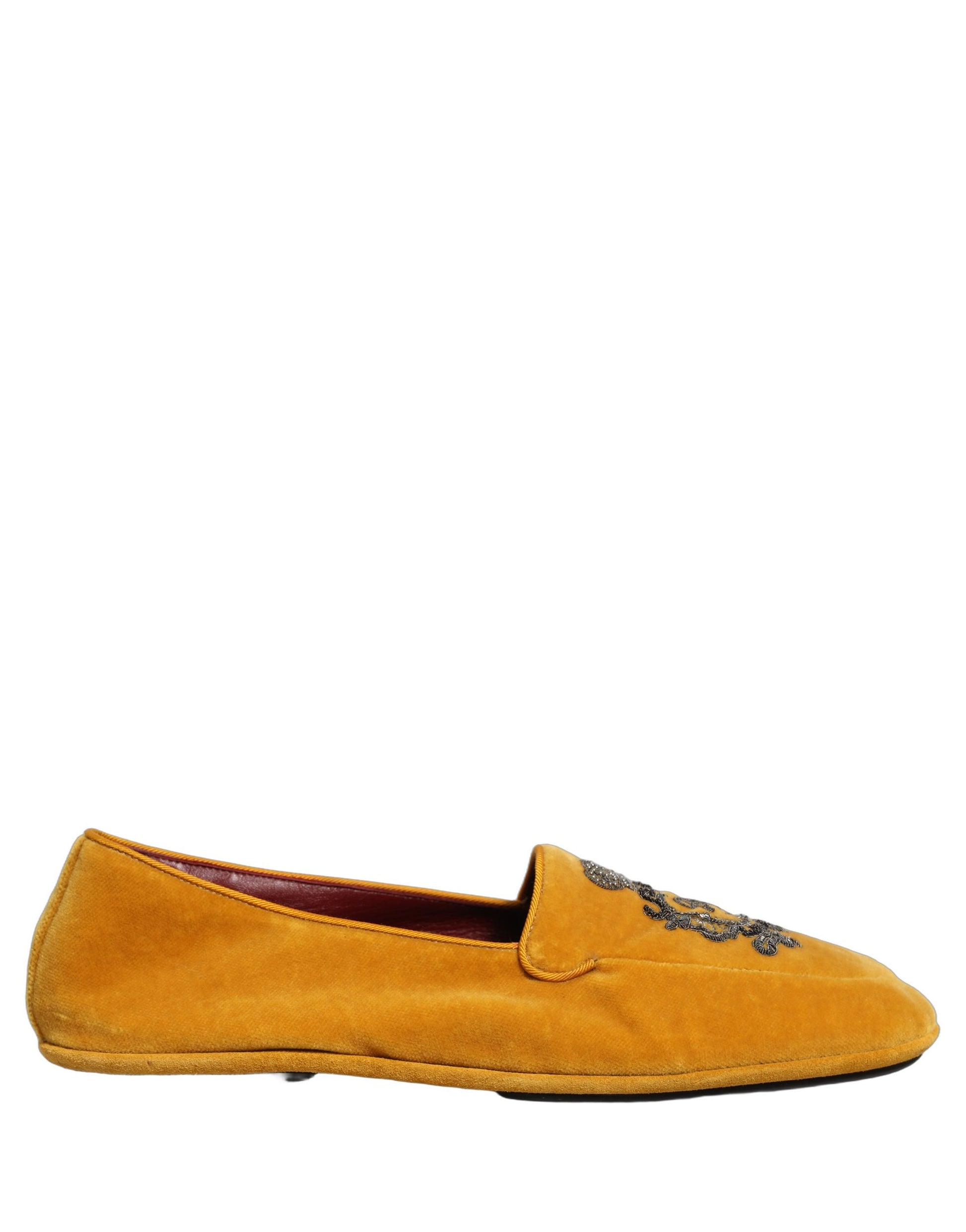 Dolce & Gabbana Yellow Velvet Crown Embroidery Loafers Shoes Curated Luxury Accessories by Orvyn