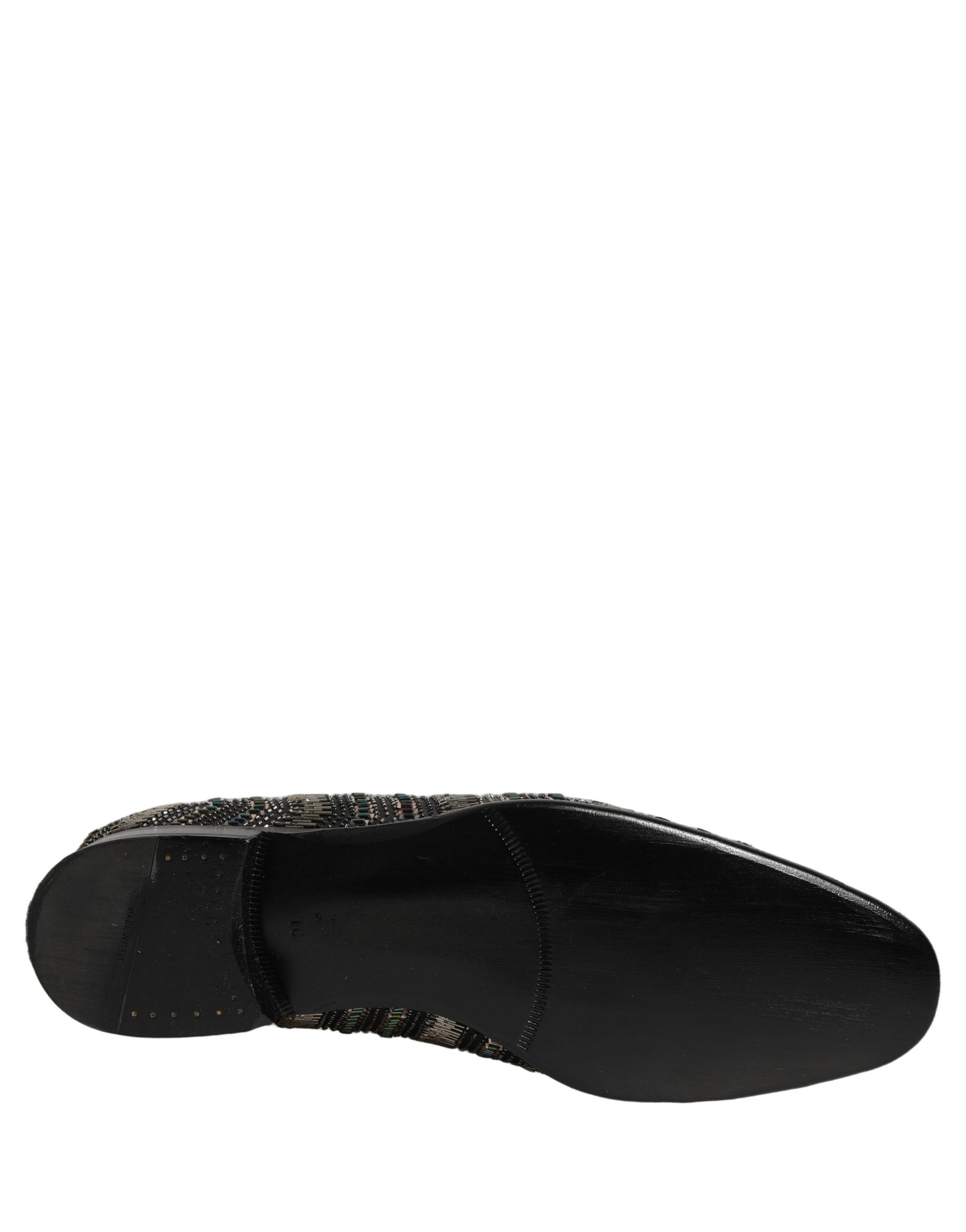 Dolce & Gabbana Black Silver Embellished Slip On Loafers Shoes Curated Luxury Accessories by Orvyn