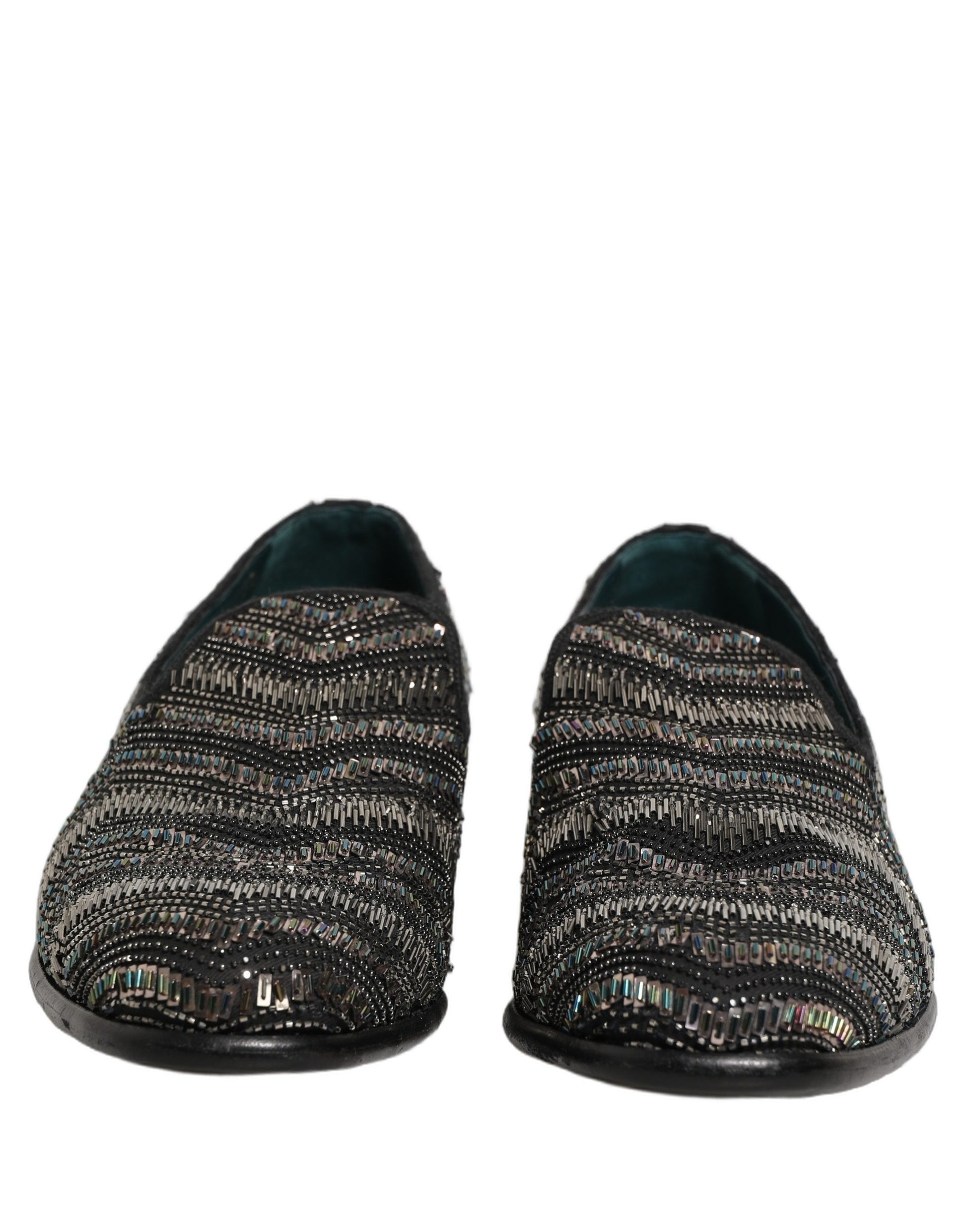 Dolce & Gabbana Black Silver Embellished Slip On Loafers Shoes Curated Luxury Accessories by Orvyn