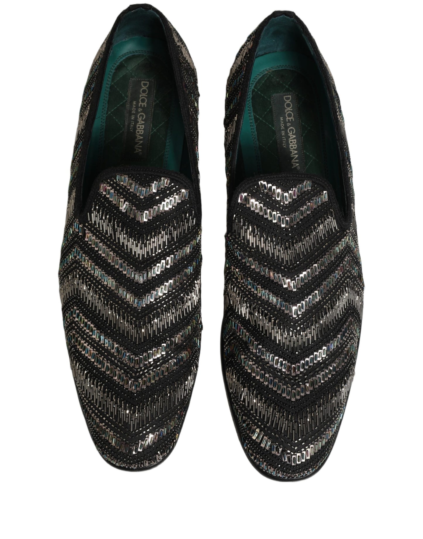 Dolce & Gabbana Black Silver Embellished Slip On Loafers Shoes Curated Luxury Accessories by Orvyn