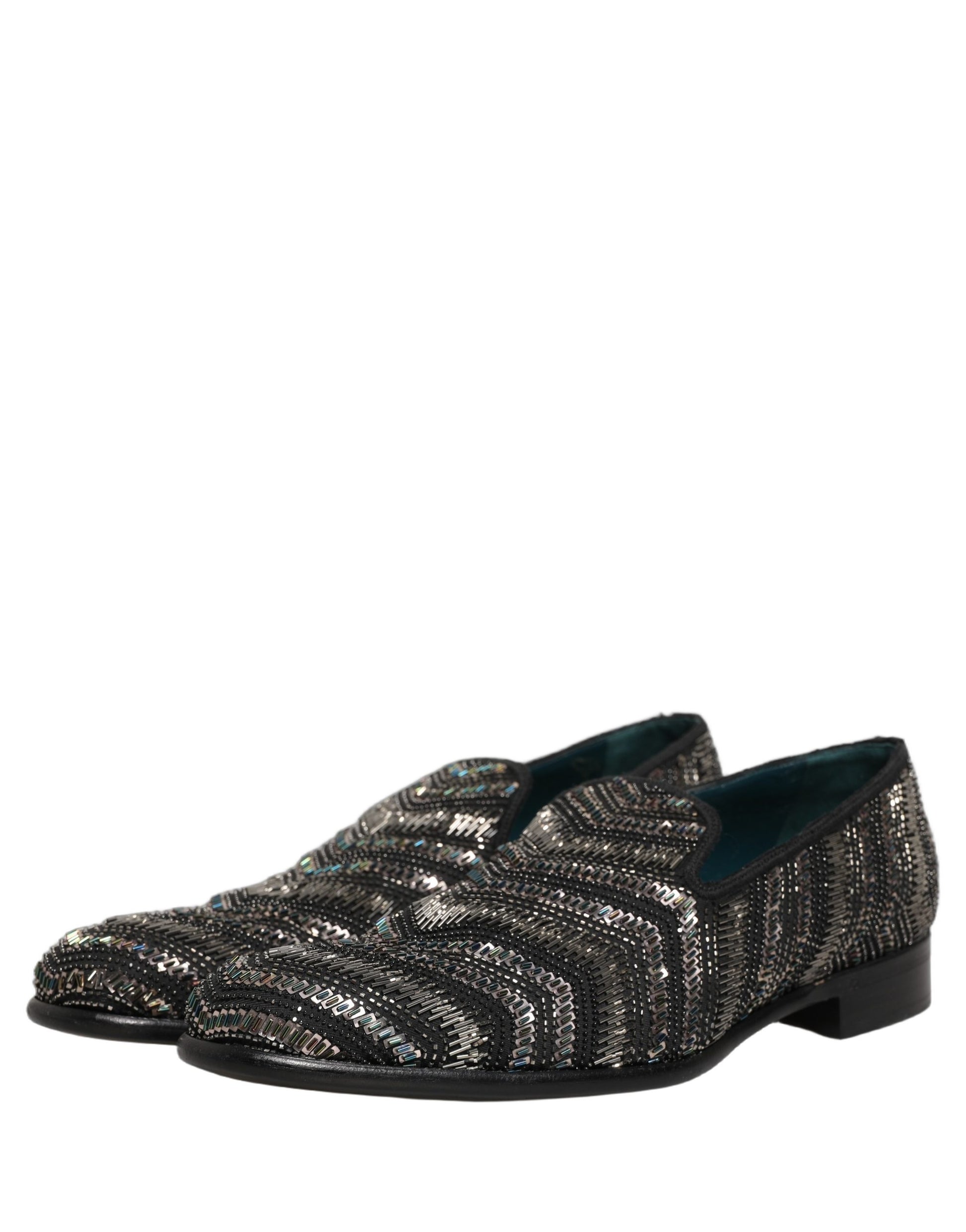 Dolce & Gabbana Black Silver Embellished Slip On Loafers Shoes Curated Luxury Accessories by Orvyn