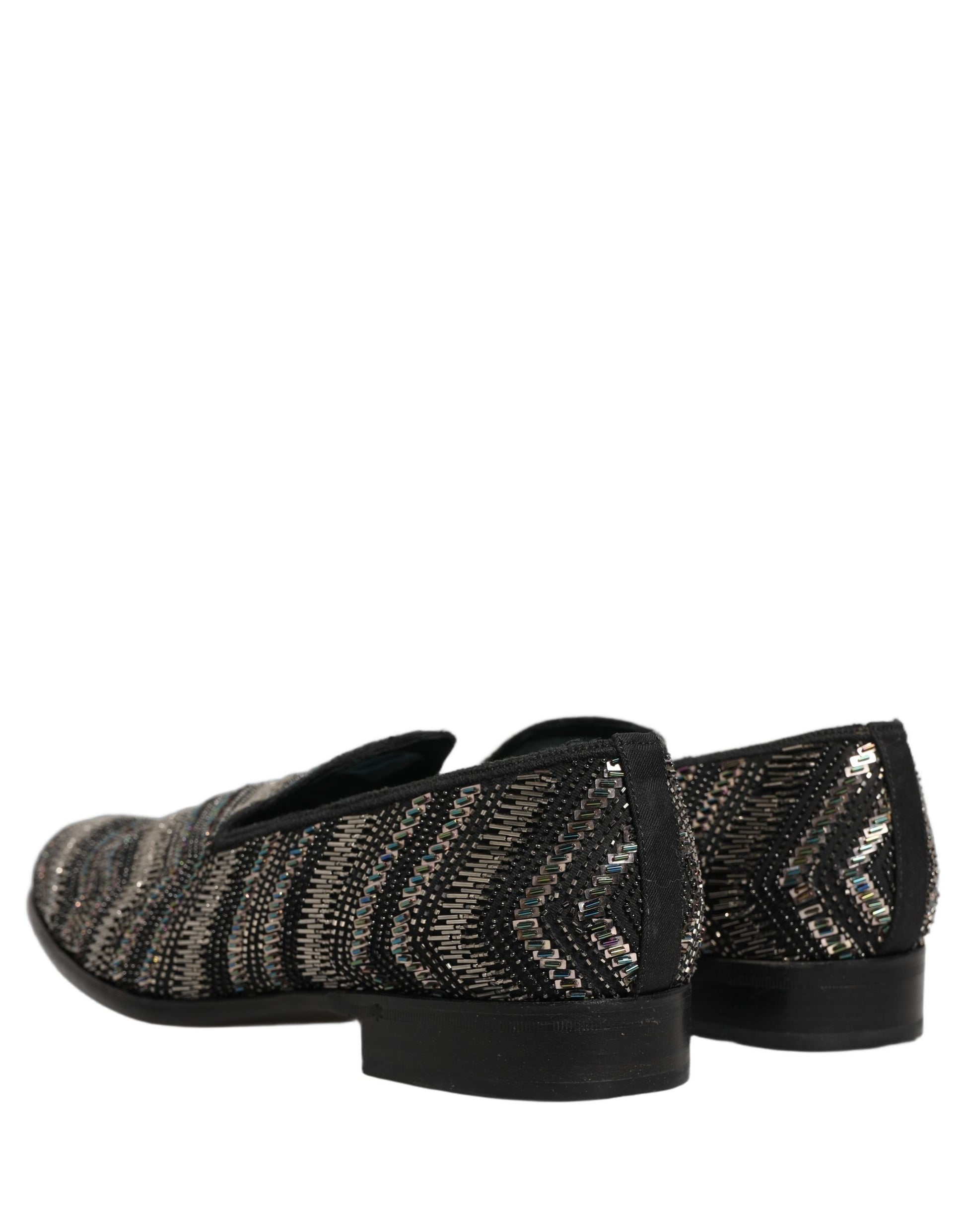 Dolce & Gabbana Black Silver Embellished Slip On Loafers Shoes Curated Luxury Accessories by Orvyn