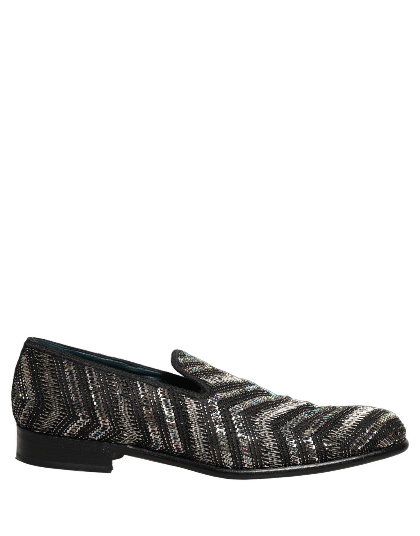 Dolce & Gabbana Black Silver Embellished Slip On Loafers Shoes Curated Luxury Accessories by Orvyn