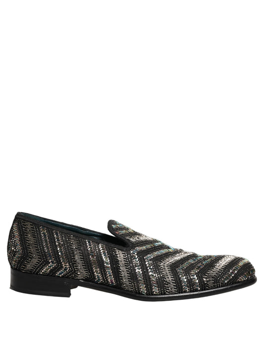 Dolce & Gabbana Black Silver Embellished Slip On Loafers Shoes Curated Luxury Accessories by Orvyn