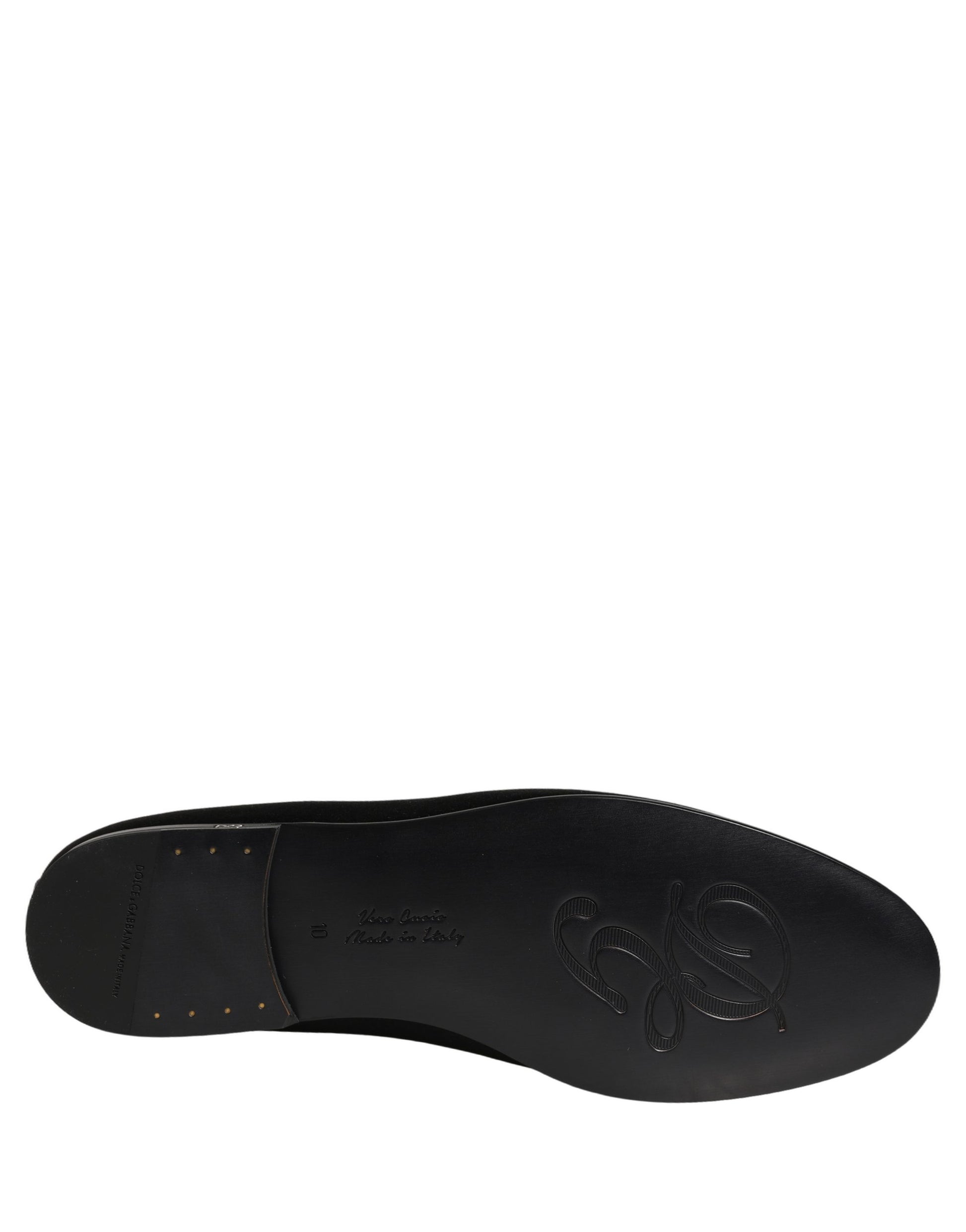 Dolce & Gabbana Black Satin Logo Slip On Flats Loafers Shoes Curated Luxury Accessories by Orvyn