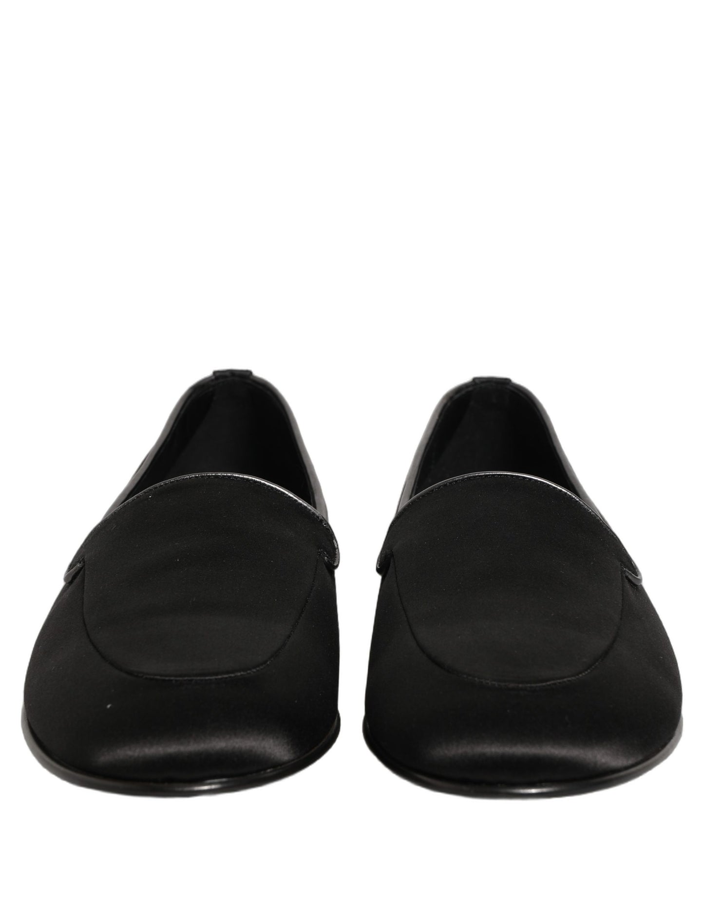 Dolce & Gabbana Black Satin Logo Slip On Flats Loafers Shoes Curated Luxury Accessories by Orvyn