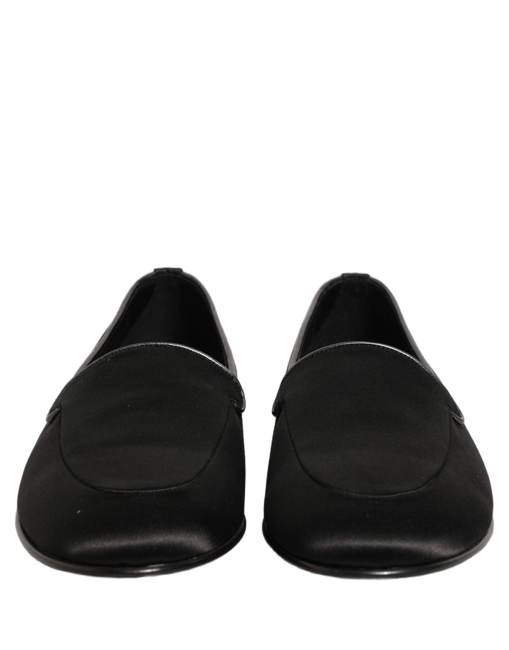 Dolce & Gabbana Black Satin Logo Slip On Flats Loafers Shoes Curated Luxury Accessories by Orvyn