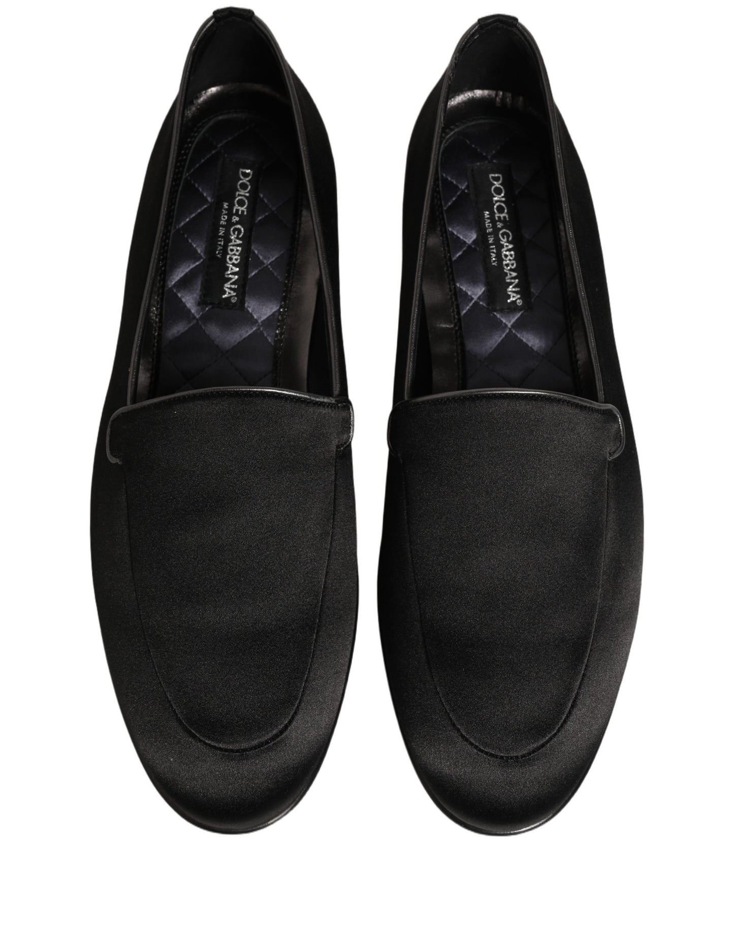 Dolce & Gabbana Black Satin Logo Slip On Flats Loafers Shoes Curated Luxury Accessories by Orvyn