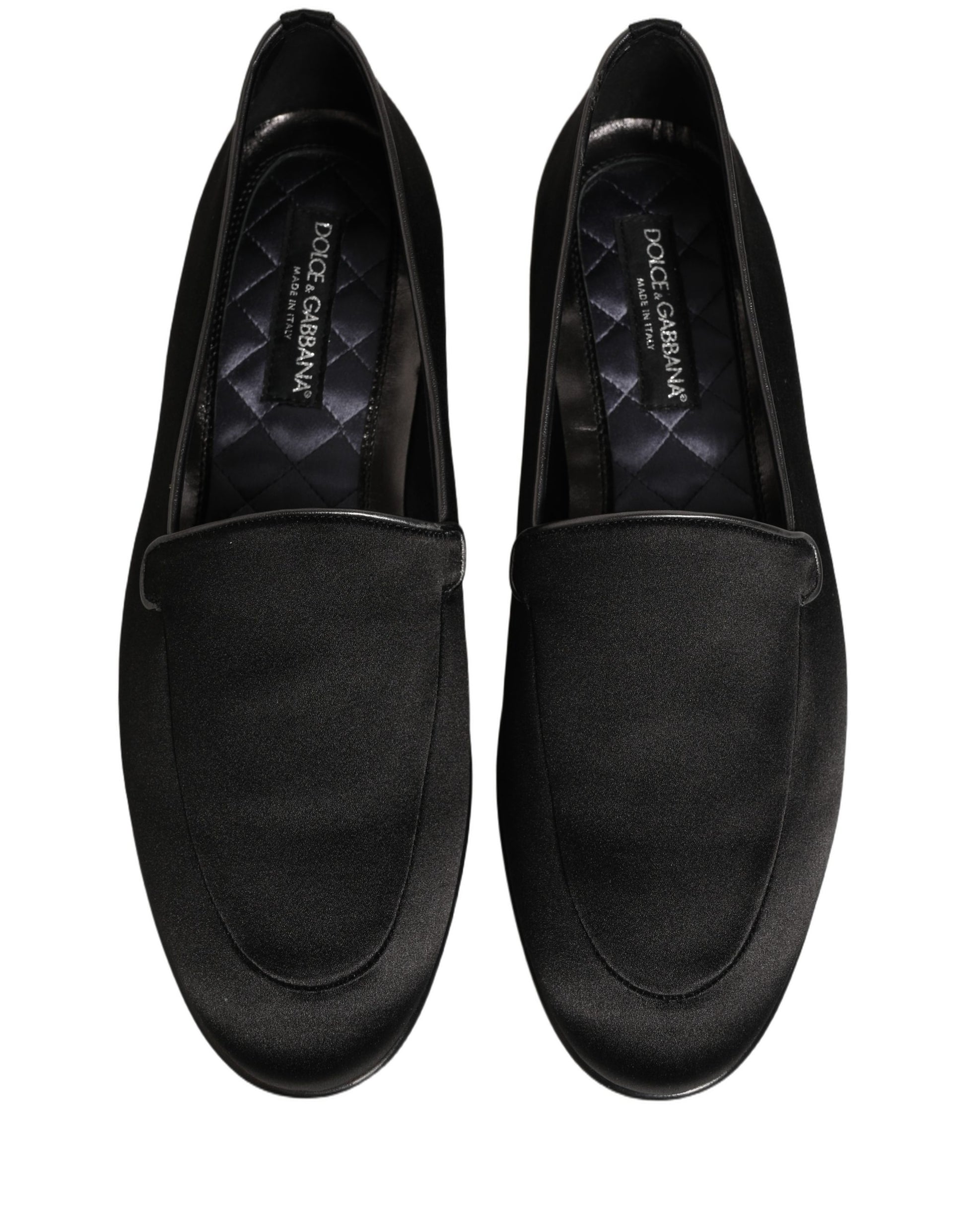 Dolce & Gabbana Black Satin Logo Slip On Flats Loafers Shoes Curated Luxury Accessories by Orvyn