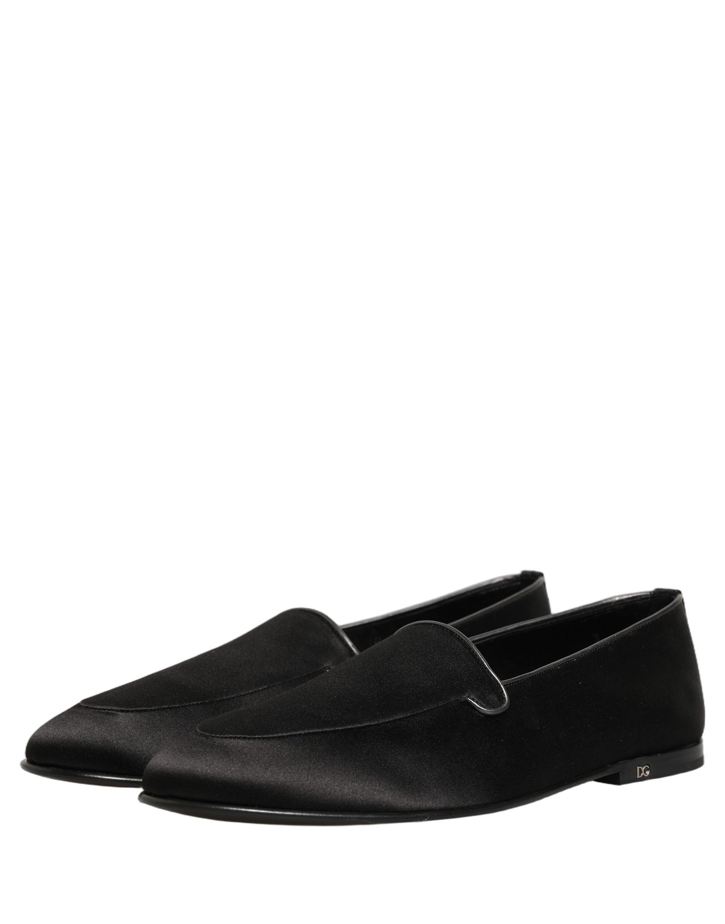 Dolce & Gabbana Black Satin Logo Slip On Flats Loafers Shoes Curated Luxury Accessories by Orvyn