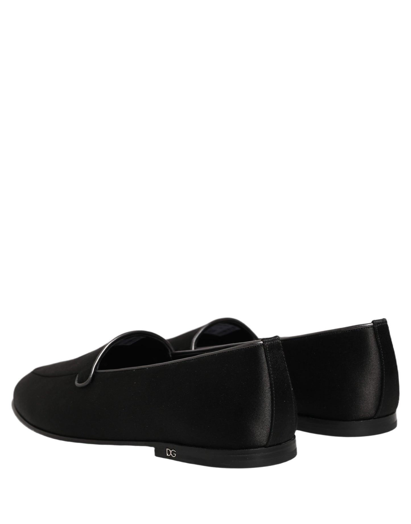 Dolce & Gabbana Black Satin Logo Slip On Flats Loafers Shoes Curated Luxury Accessories by Orvyn