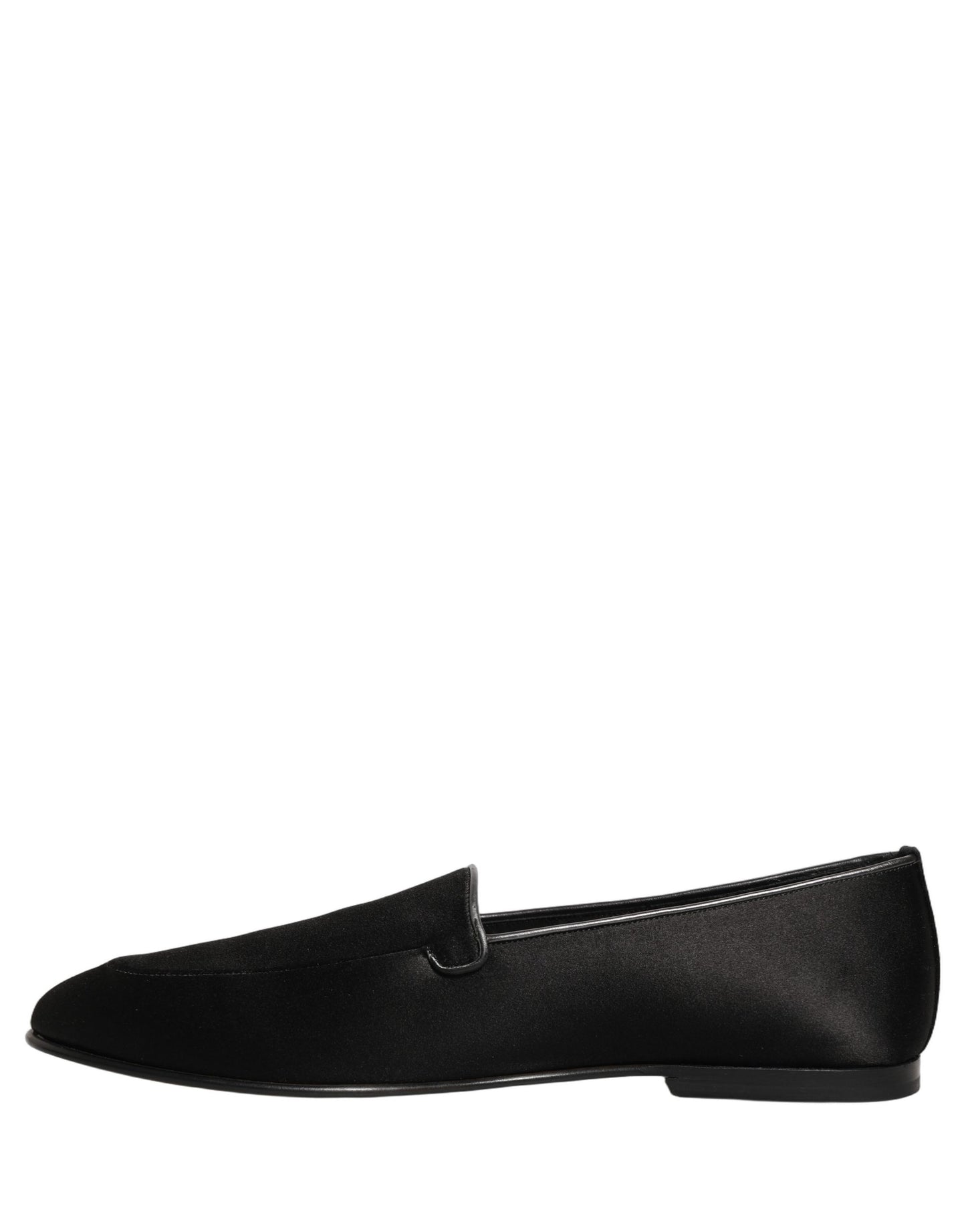 Dolce & Gabbana Black Satin Logo Slip On Flats Loafers Shoes Curated Luxury Accessories by Orvyn
