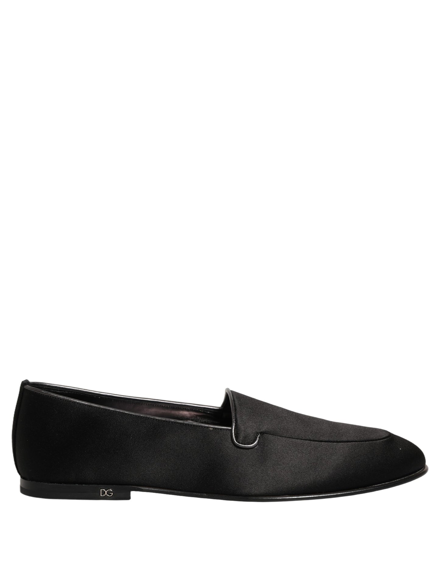 Dolce & Gabbana Black Satin Logo Slip On Flats Loafers Shoes Curated Luxury Accessories by Orvyn