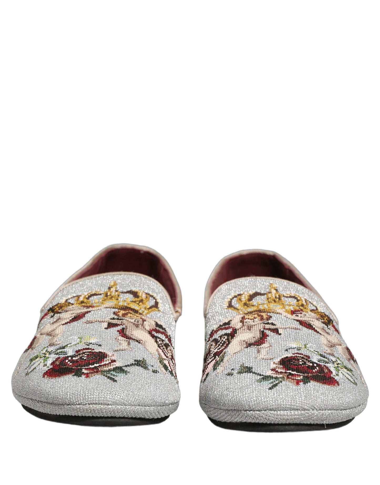 Dolce & Gabbana Gray Crown Rose Angel Embroidery Loafer Shoes Curated Luxury Accessories by Orvyn