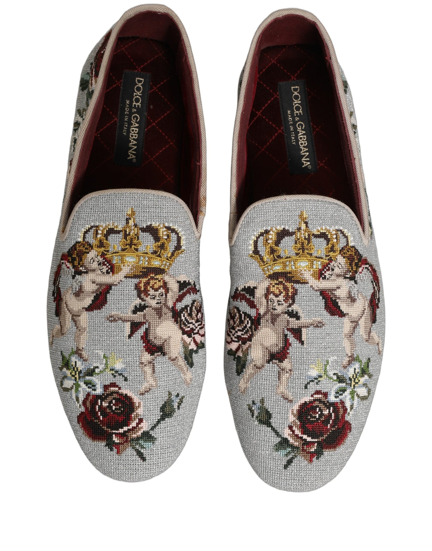 Dolce & Gabbana Gray Crown Rose Angel Embroidery Loafer Shoes Curated Luxury Accessories by Orvyn