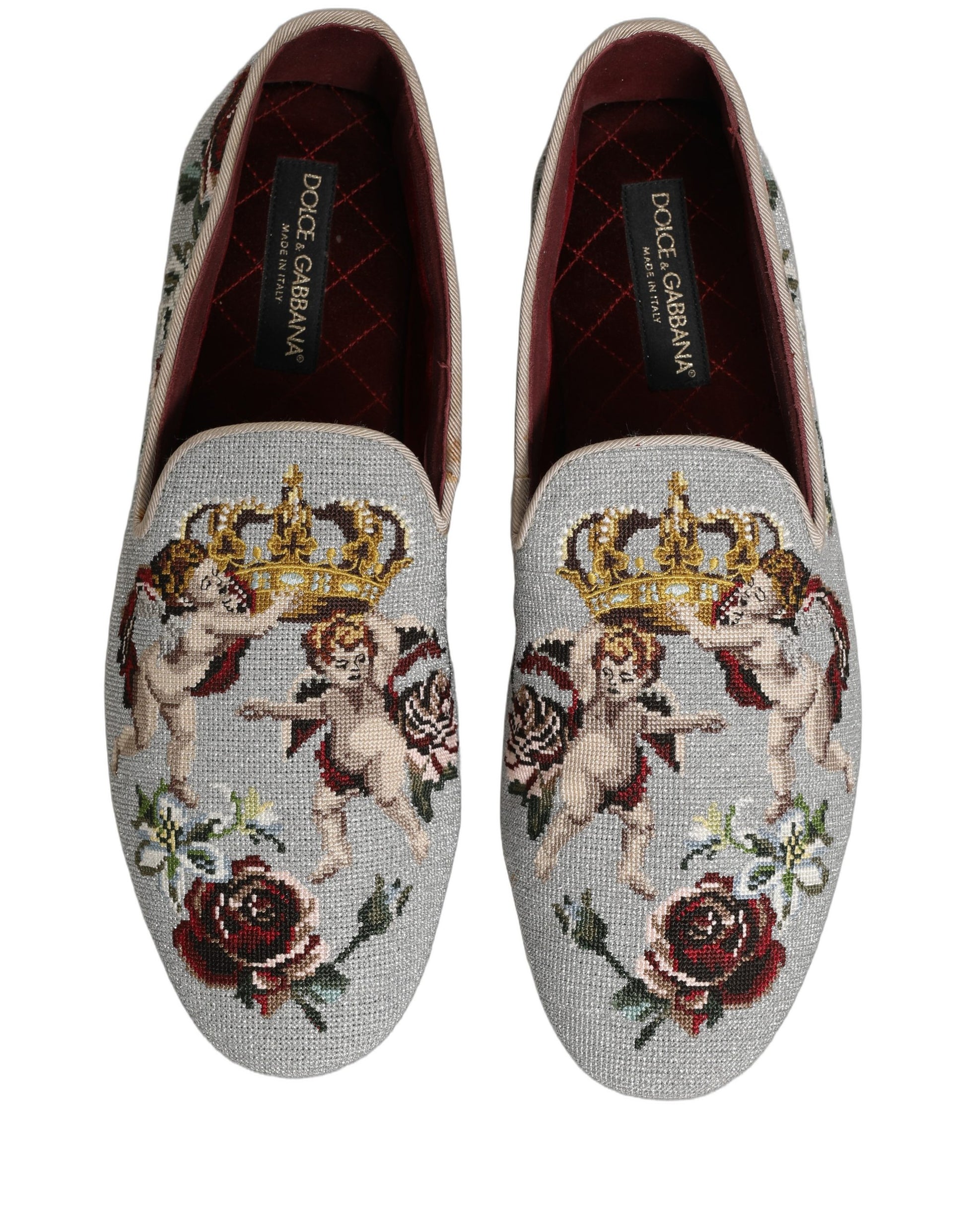 Dolce & Gabbana Gray Crown Rose Angel Embroidery Loafer Shoes Curated Luxury Accessories by Orvyn