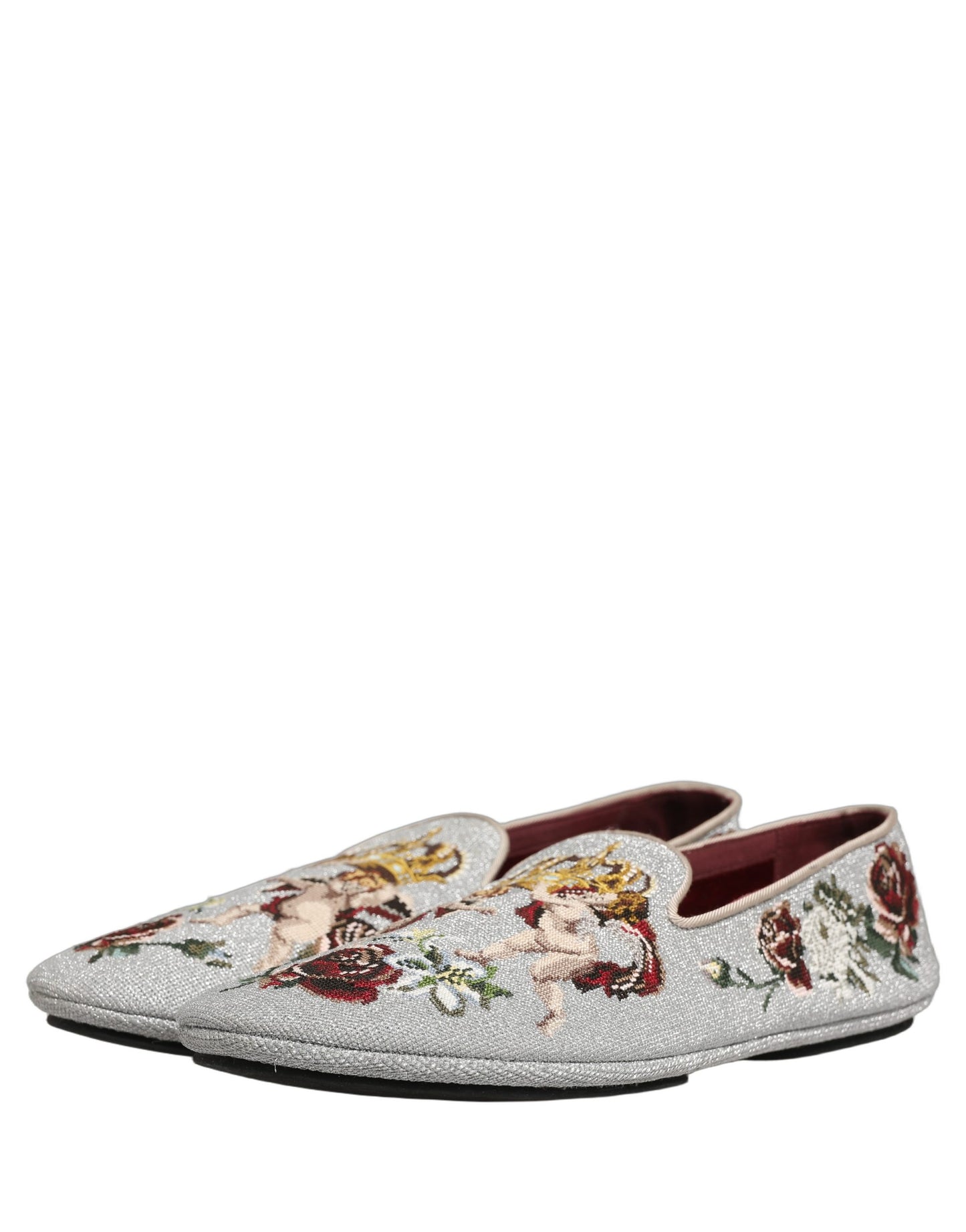 Dolce & Gabbana Gray Crown Rose Angel Embroidery Loafer Shoes Curated Luxury Accessories by Orvyn