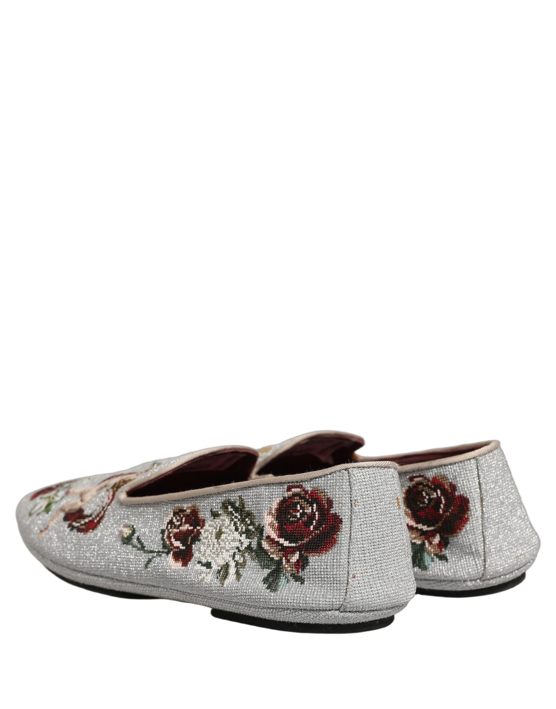 Dolce & Gabbana Gray Crown Rose Angel Embroidery Loafer Shoes Curated Luxury Accessories by Orvyn