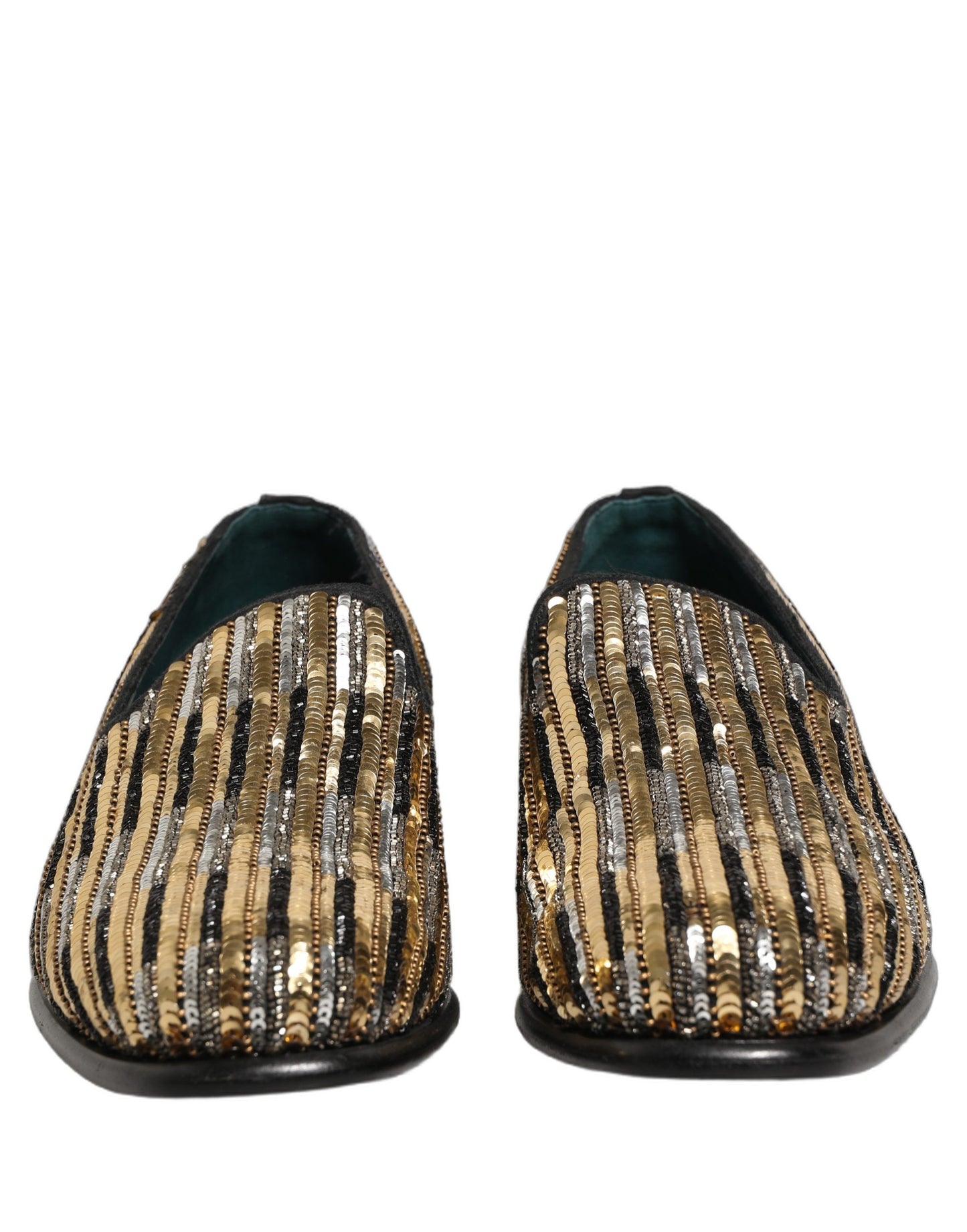 Dolce & Gabbana Gold Striped Sequin Embellished Loafer Shoes Curated Luxury Accessories by Orvyn
