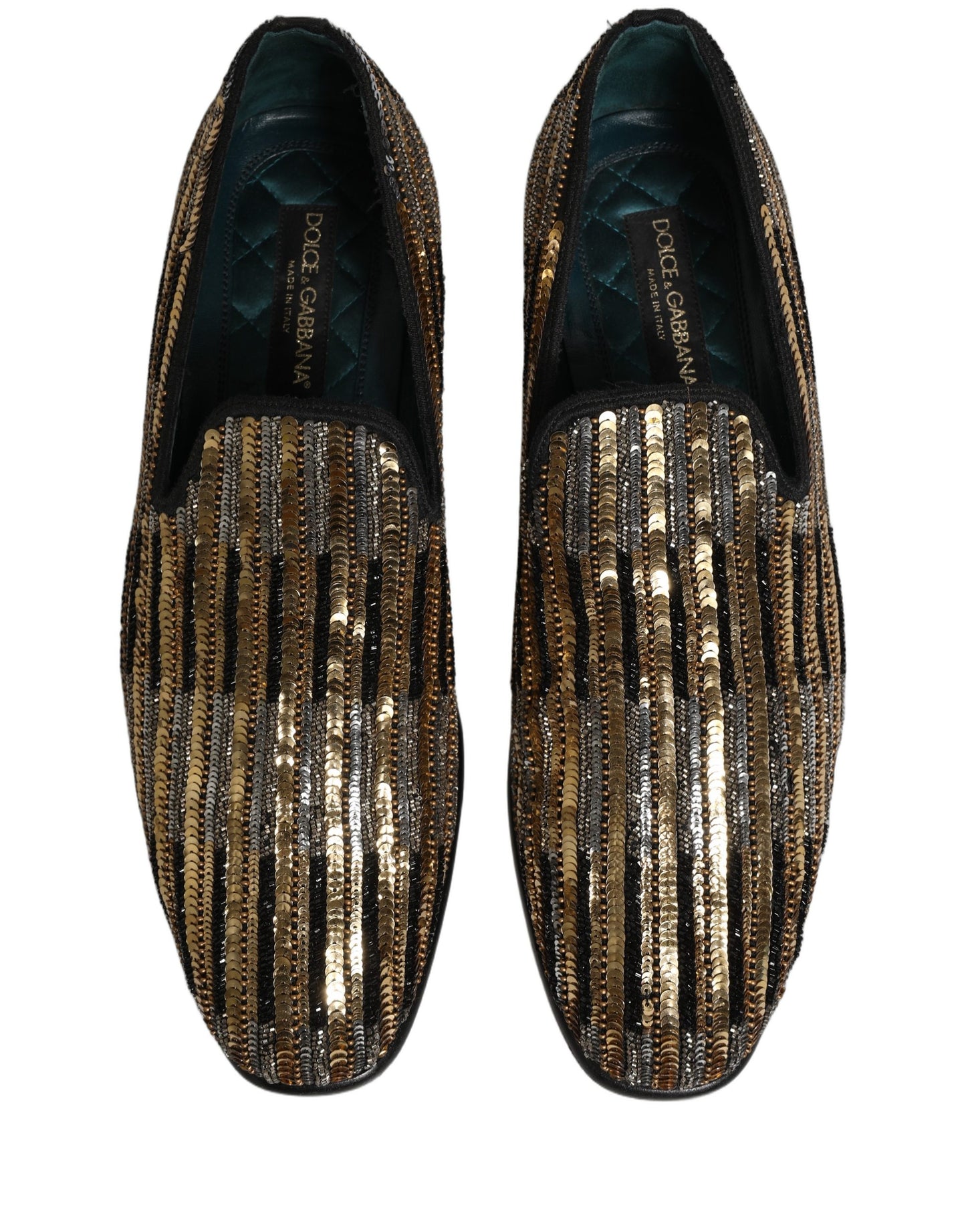 Dolce & Gabbana Gold Striped Sequin Embellished Loafer Shoes Curated Luxury Accessories by Orvyn