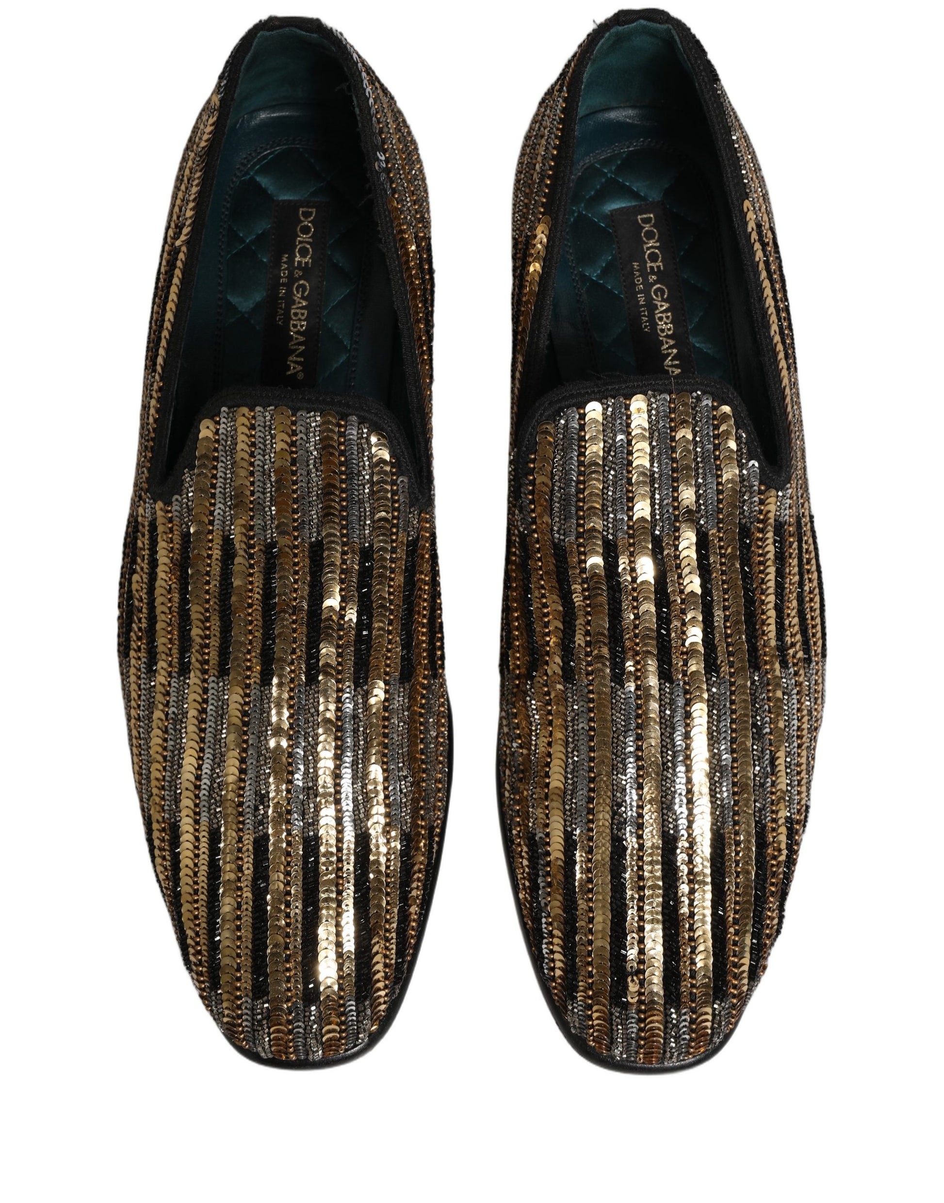 Dolce & Gabbana Gold Striped Sequin Embellished Loafer Shoes Curated Luxury Accessories by Orvyn