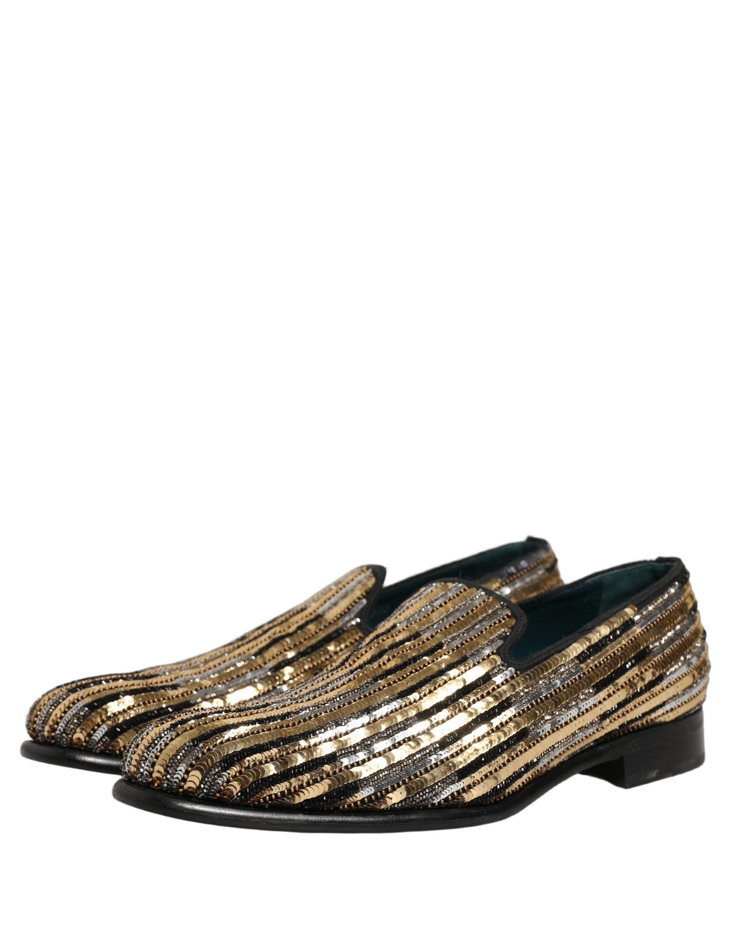 Dolce & Gabbana Gold Striped Sequin Embellished Loafer Shoes Curated Luxury Accessories by Orvyn
