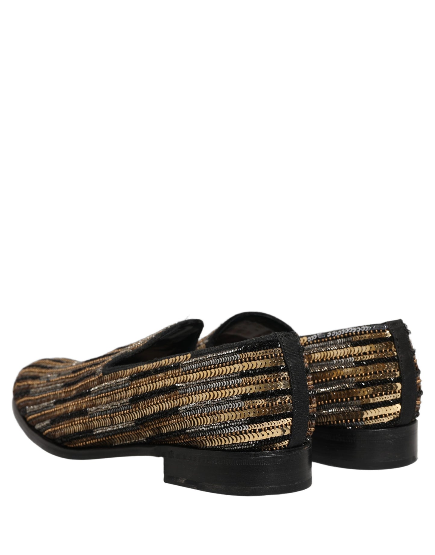 Dolce & Gabbana Gold Striped Sequin Embellished Loafer Shoes Curated Luxury Accessories by Orvyn