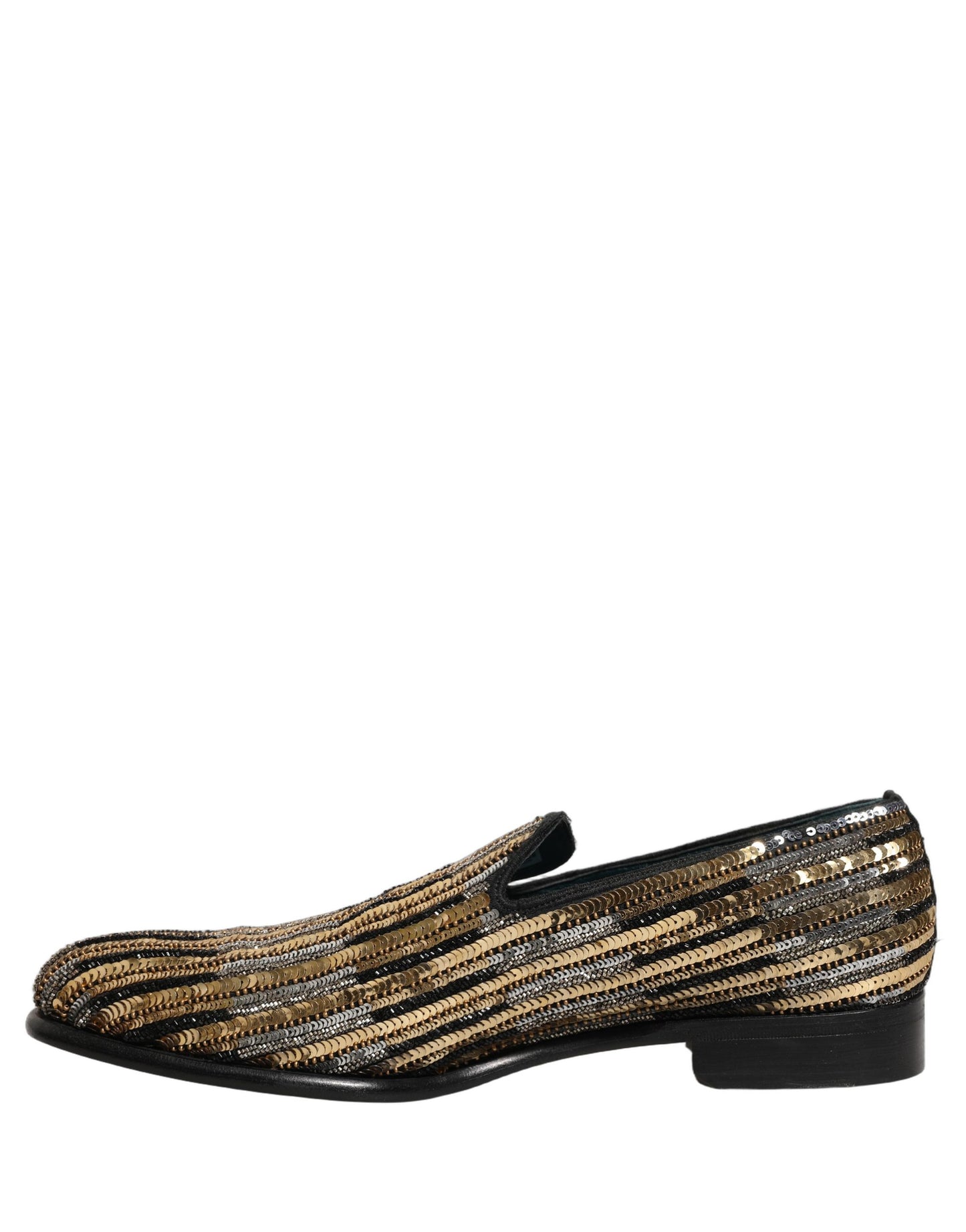 Dolce & Gabbana Gold Striped Sequin Embellished Loafer Shoes Curated Luxury Accessories by Orvyn