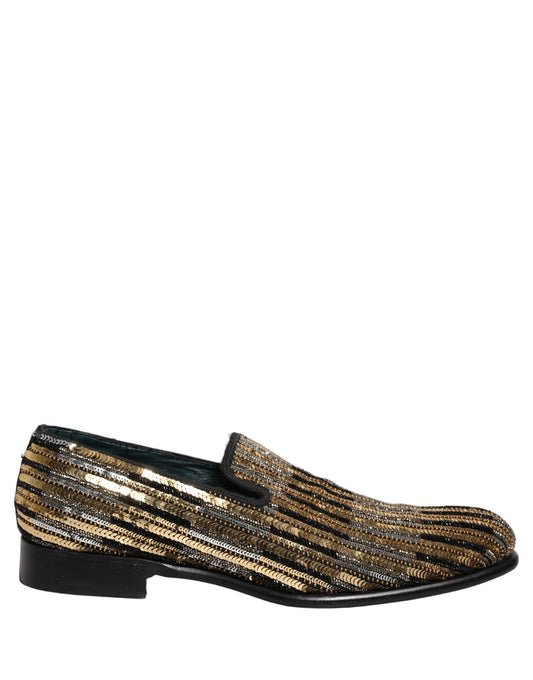 Dolce & Gabbana Gold Striped Sequin Embellished Loafer Shoes Curated Luxury Accessories by Orvyn
