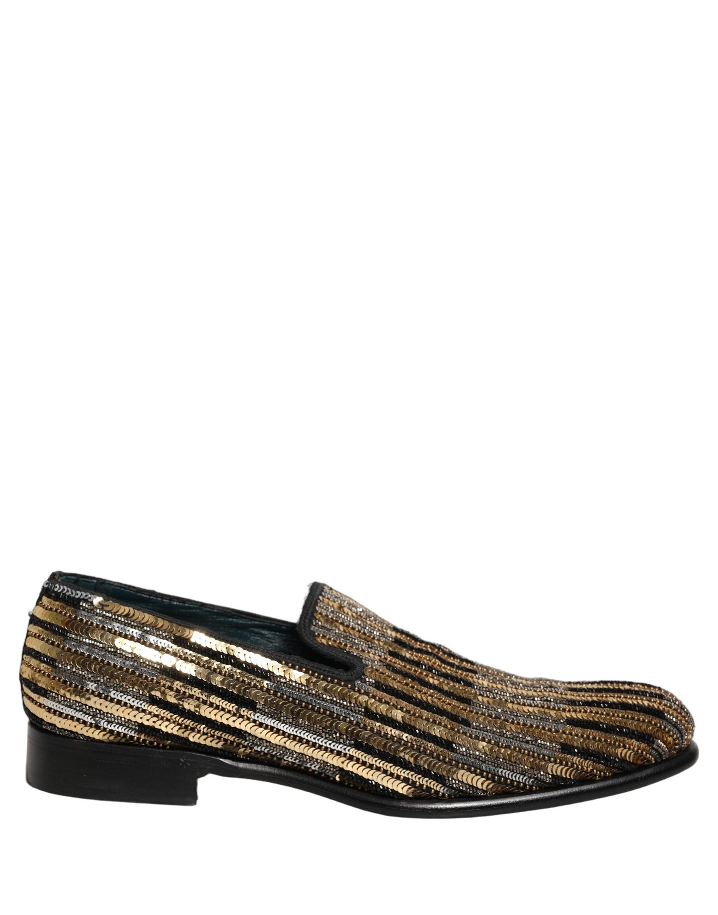 Dolce & Gabbana Gold Striped Sequin Embellished Loafer Shoes Curated Luxury Accessories by Orvyn